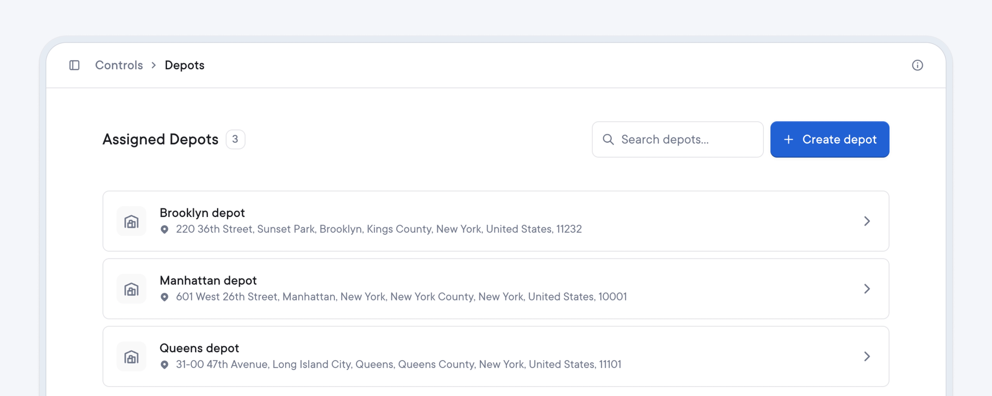 Dispatcher app interface showing multiple depot options and daily overview with driver details