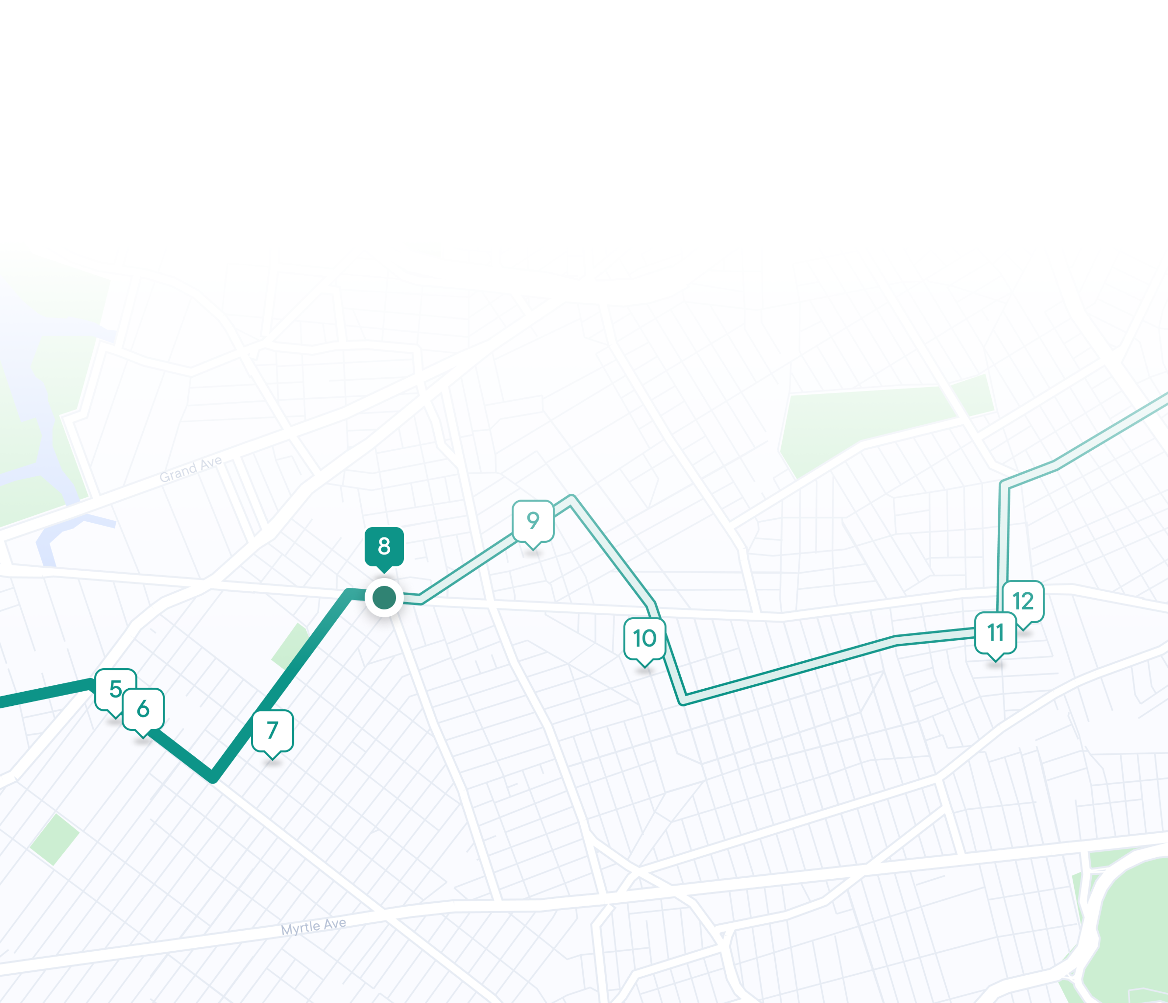 a map of a city with a delivery route, stops and driver live tracking