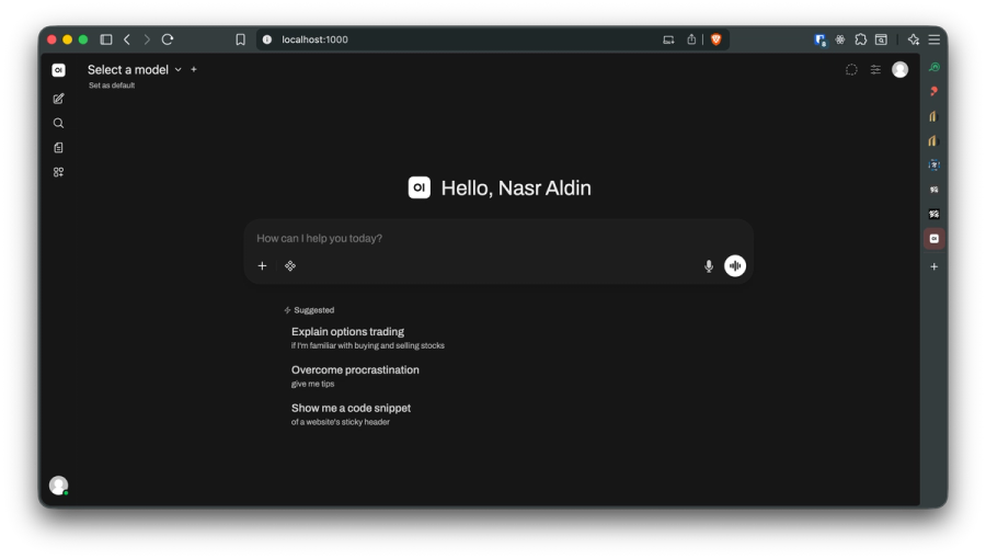 Example chat interface connected to Ollama on a local machine