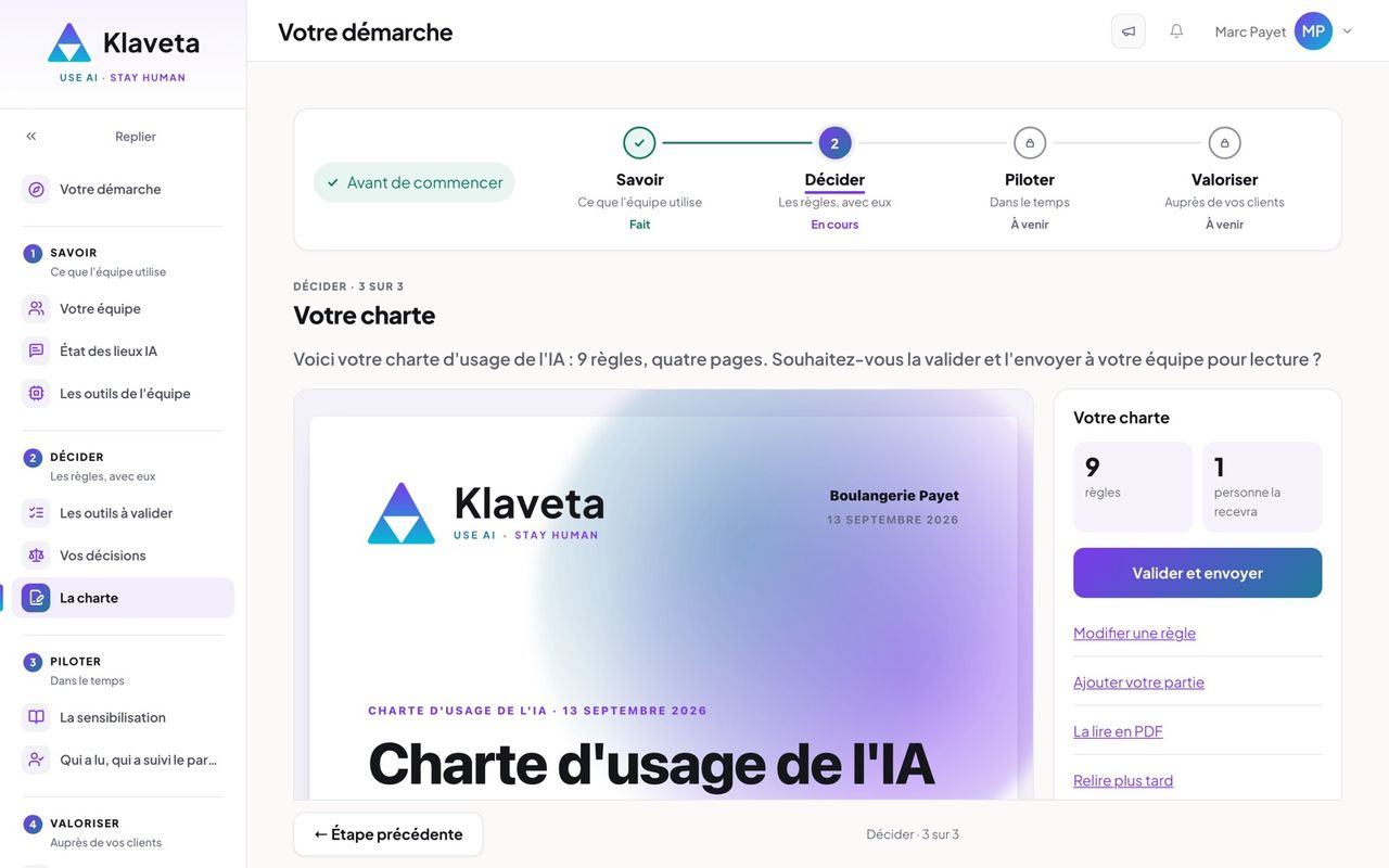 Valider et envoyer la charte