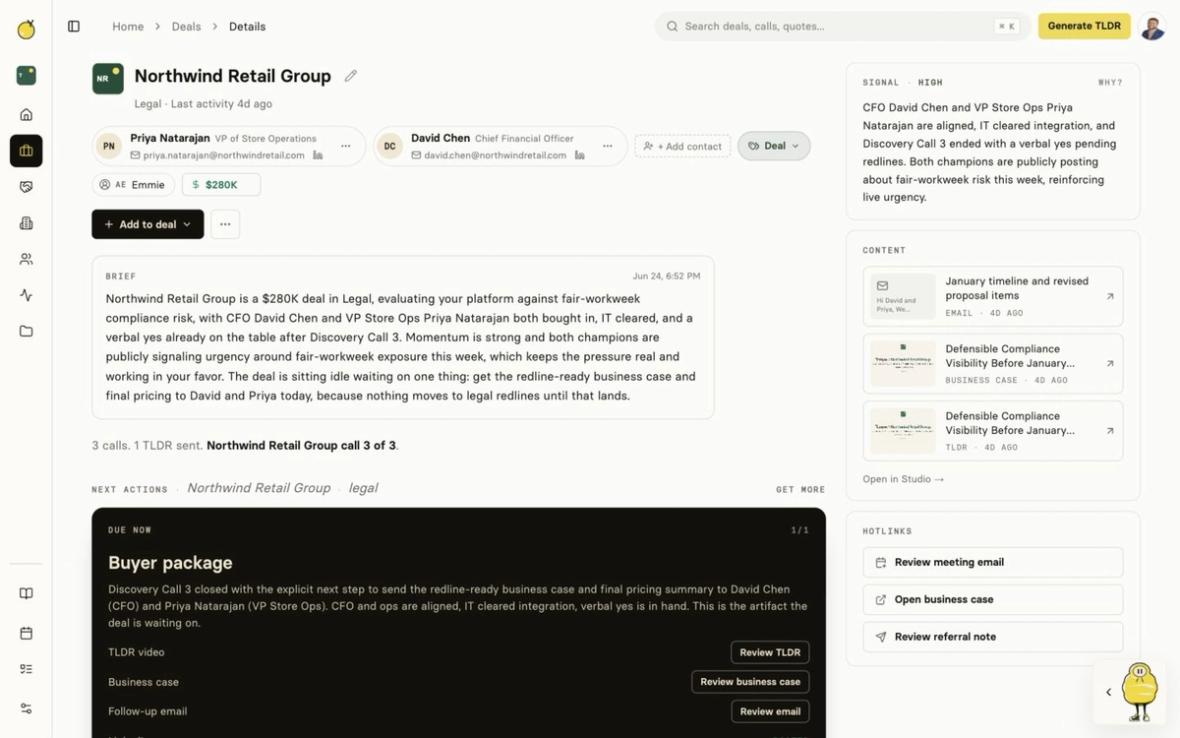 Yuzu live deal view showing the signal behind forecast risk and the next buyer package to send