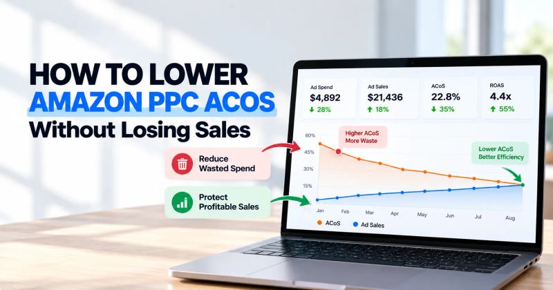 Amazon PPC dashboard showing lower ACoS while maintaining sales performance