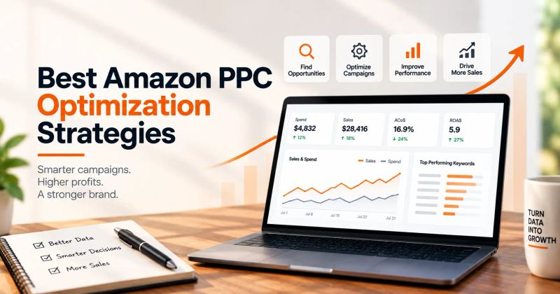 Amazon PPC optimization strategies dashboard showing ad spend, sales, ACoS, ROAS, and campaign performance