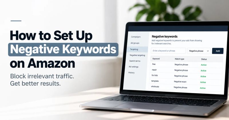Amazon PPC negative keywords dashboard showing how to block irrelevant search traffic