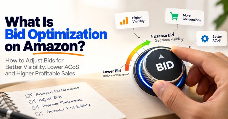Amazon PPC bid optimization concept showing bid adjustments for visibility, conversions, and ACoS