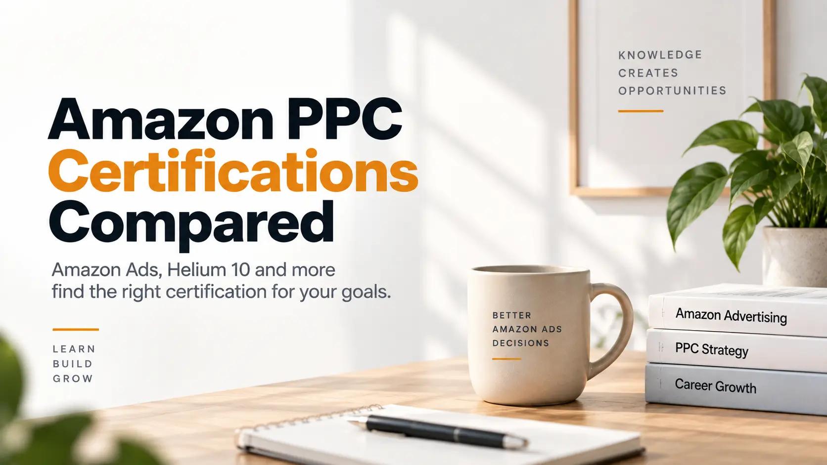 Amazon PPC certifications compared, including Amazon Ads and Helium 10 certification options