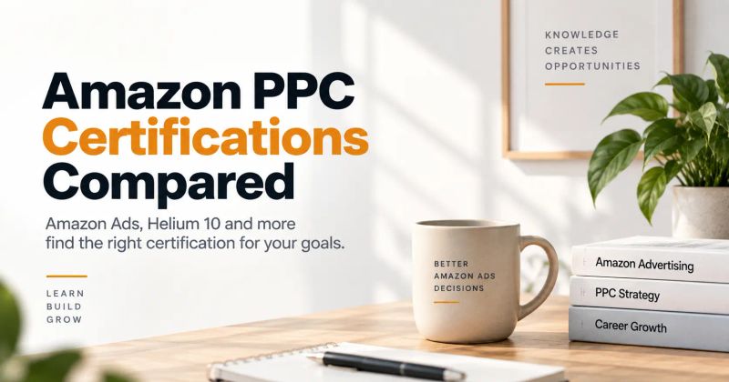 Amazon PPC certifications compared, including Amazon Ads and Helium 10 certification options