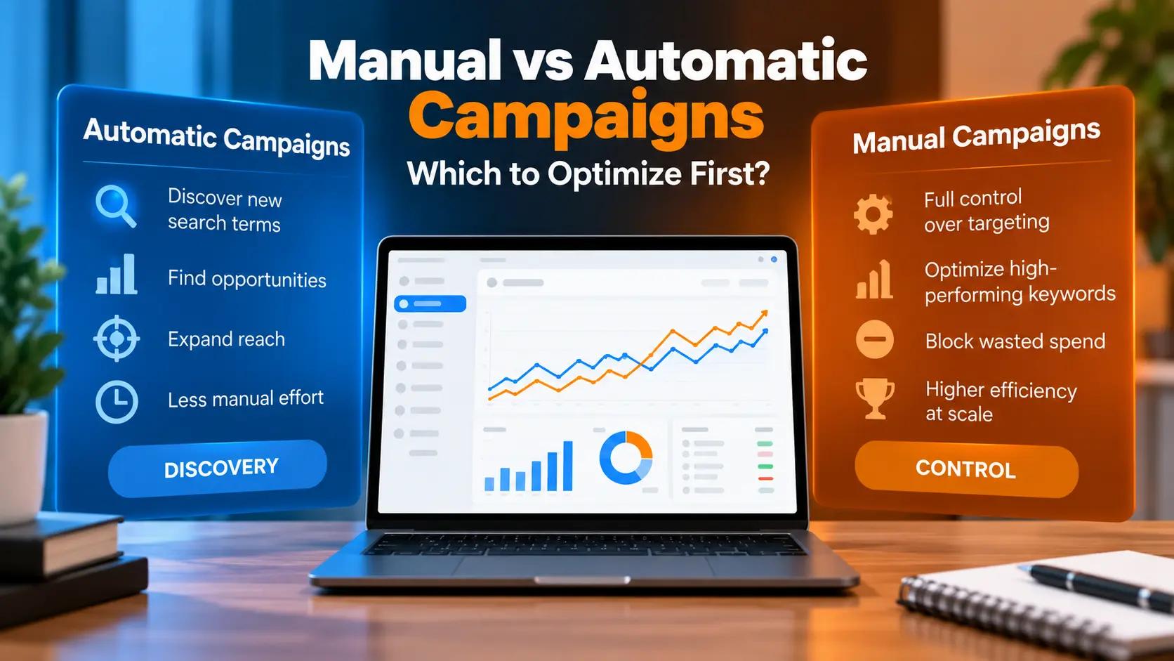 Manual vs automatic Amazon PPC campaigns showing campaign optimization and performance analysis
