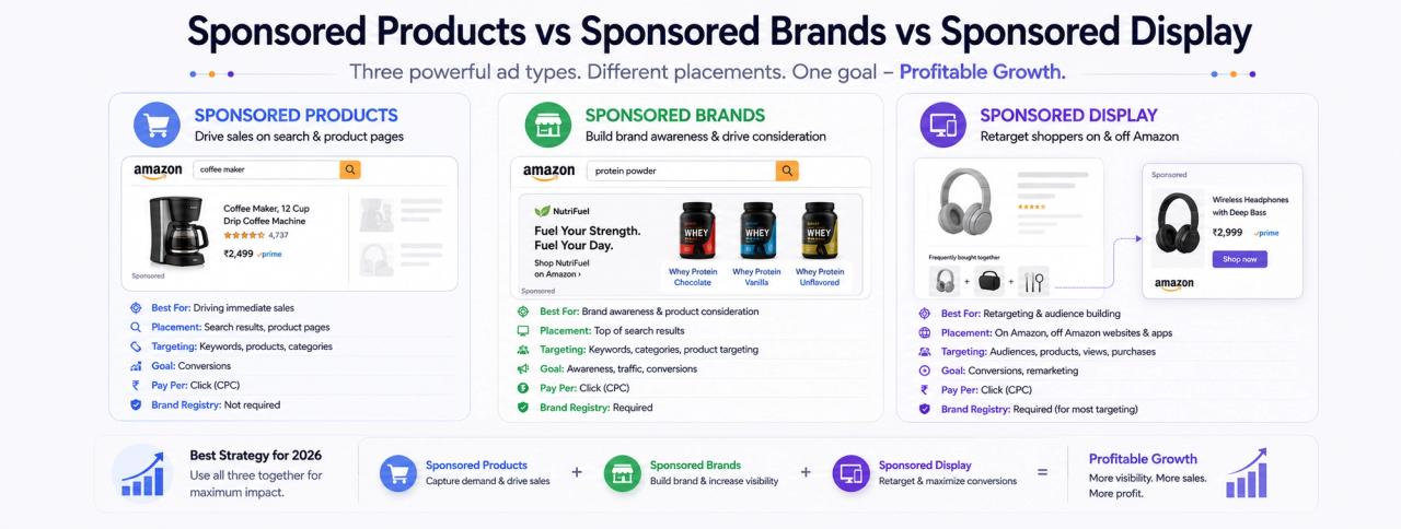 Sponsored Products vs Sponsored Brands vs Sponsored Display type