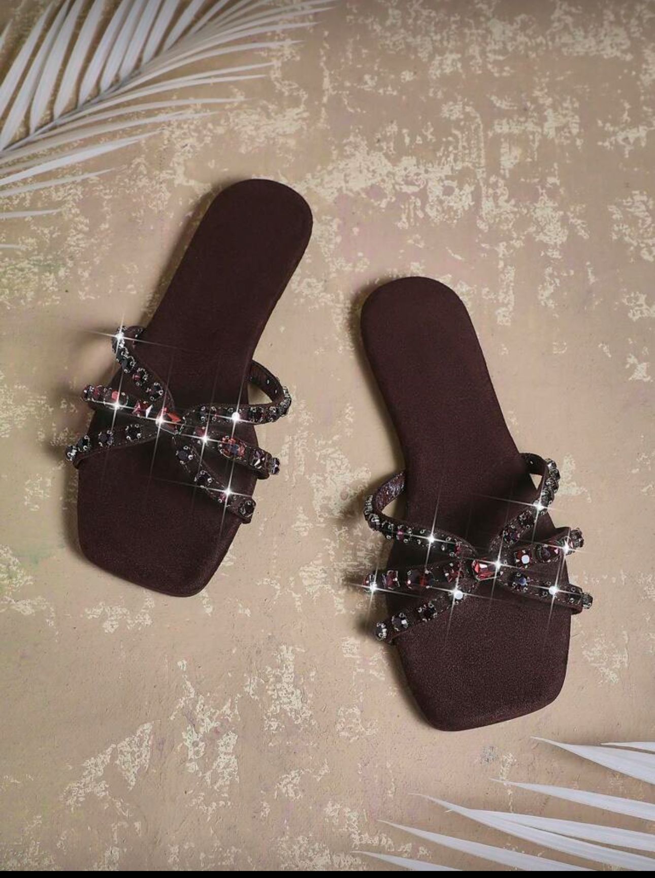 Jeweled Strappy Brown Slipper