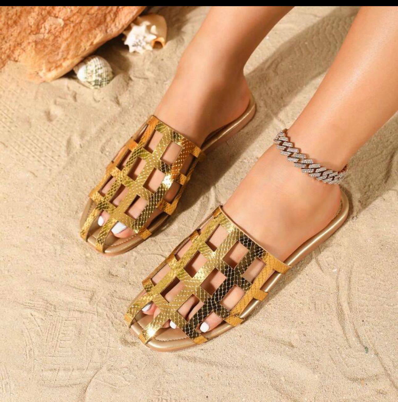 Gold Metallic Caged Slide