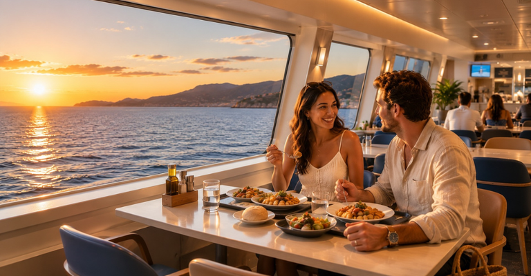 Enjoy a Grimaldi Lines onboard dinner for €14.90 on Livorno–Olbia ferries