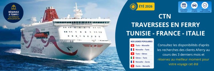 CTN ferry availability summer 2026: which crossings still have space between Tunisia, France and Italy