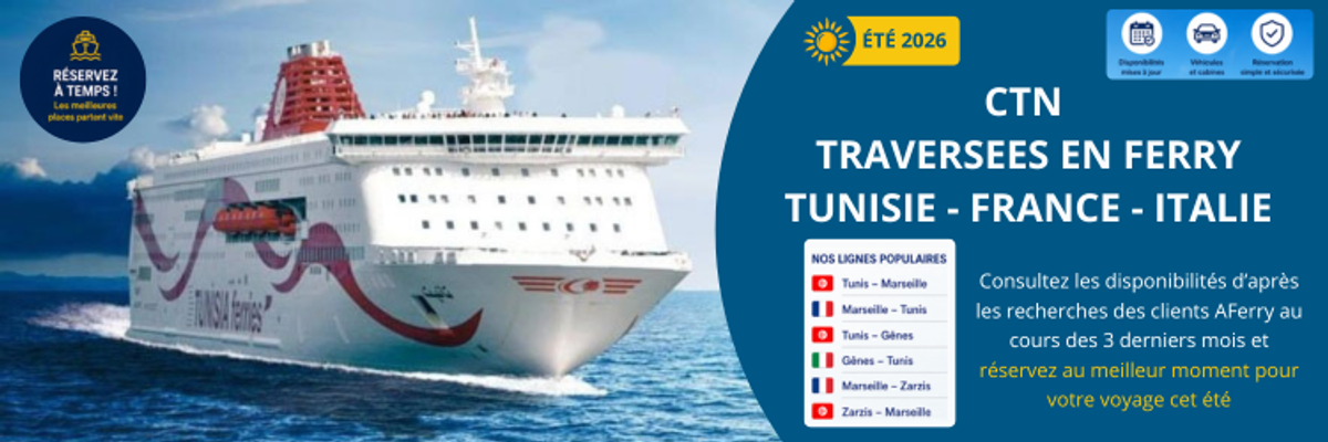 CTN ferry availability summer 2026: which crossings still have space between Tunisia, France and Italy