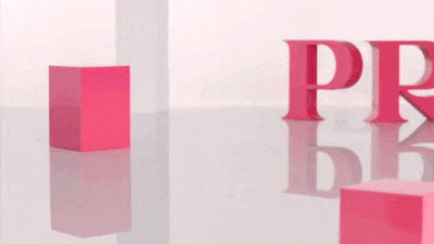 Animated fragrance scene showcasing fruity elements from Prada's Gloss Candy