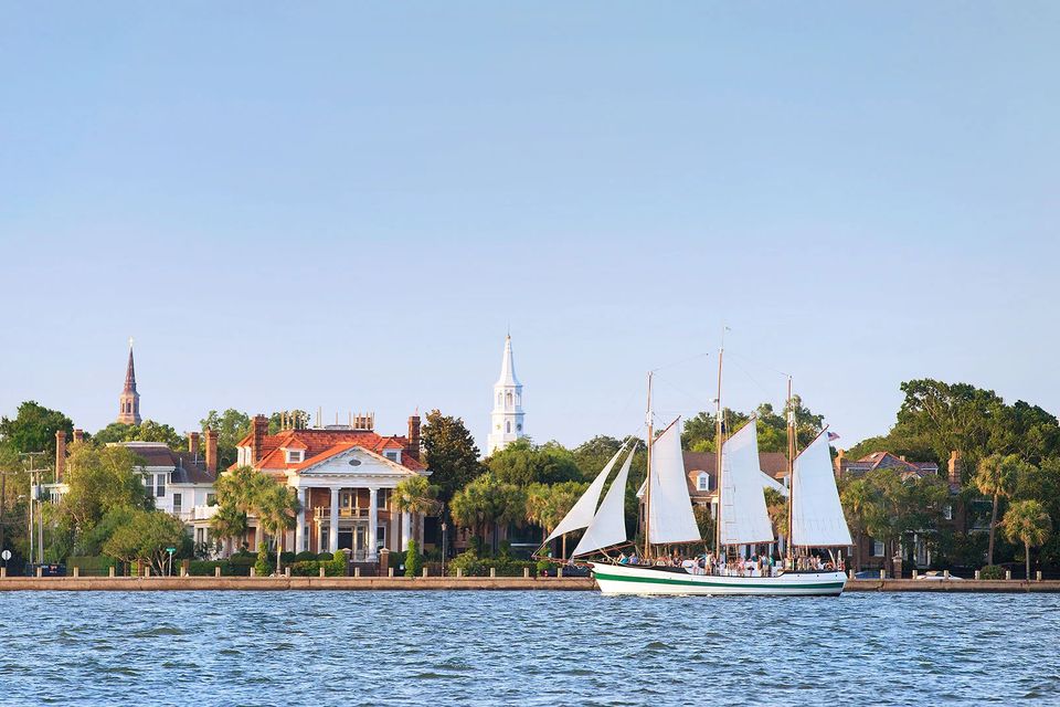 A sailboat in front dock in Carleston, SC.