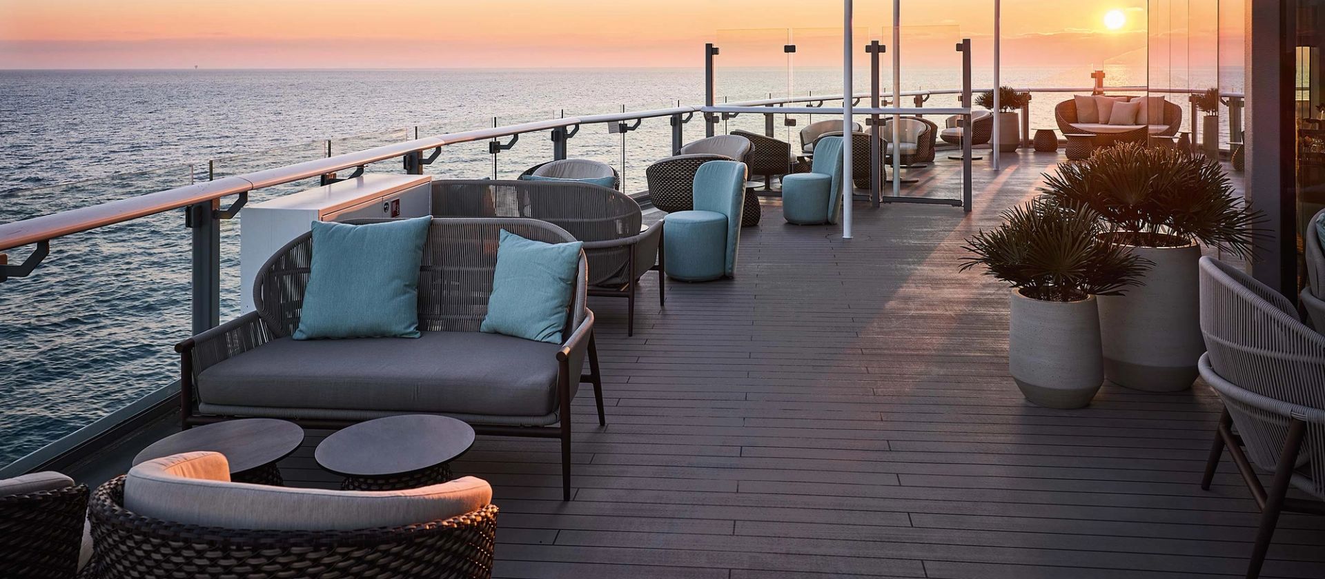Luxury outdoor furniture on cruise ship deck