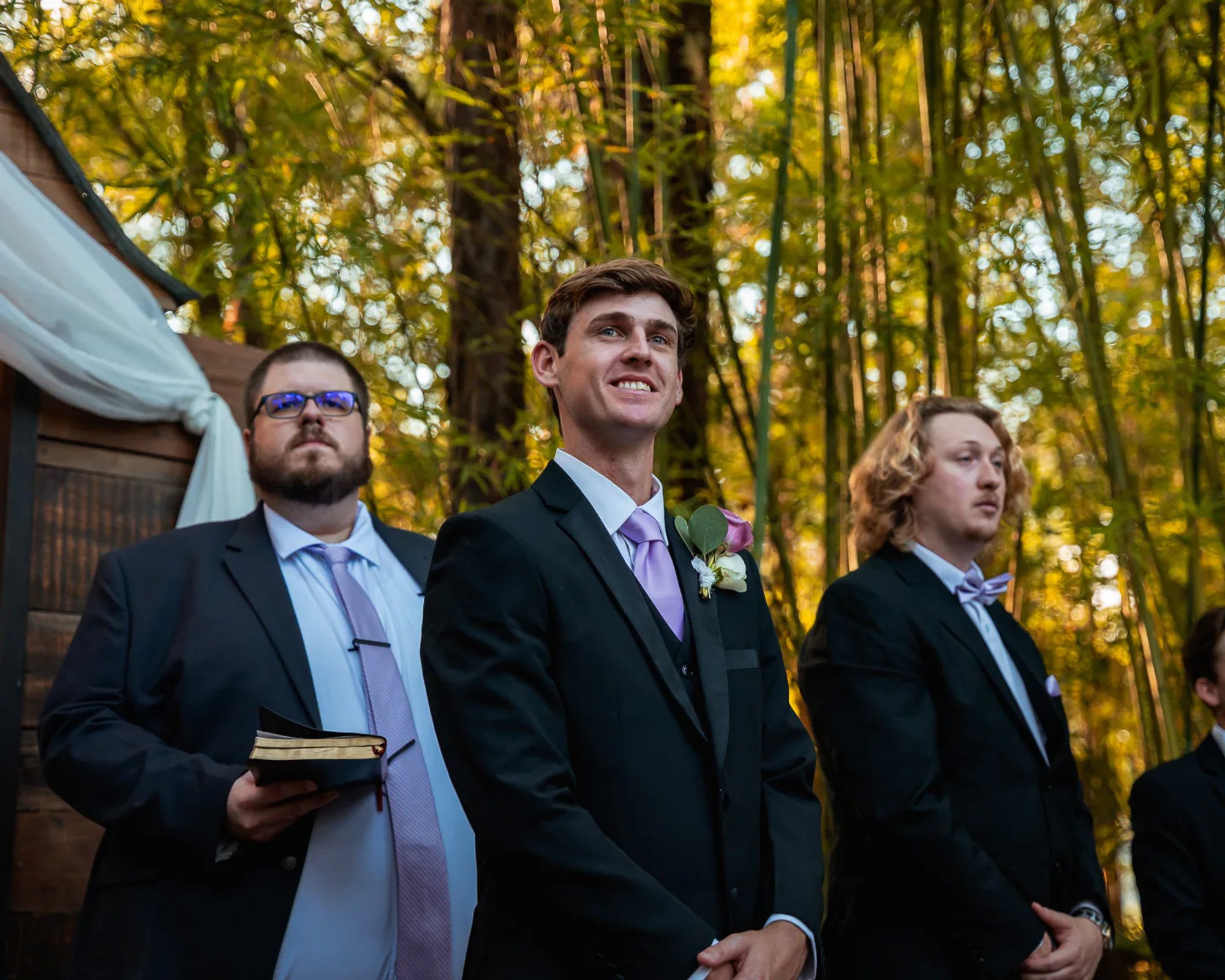 Groom with groomsmen before ceremony at Bridle Oaks Barn wedding in DeLand Florida