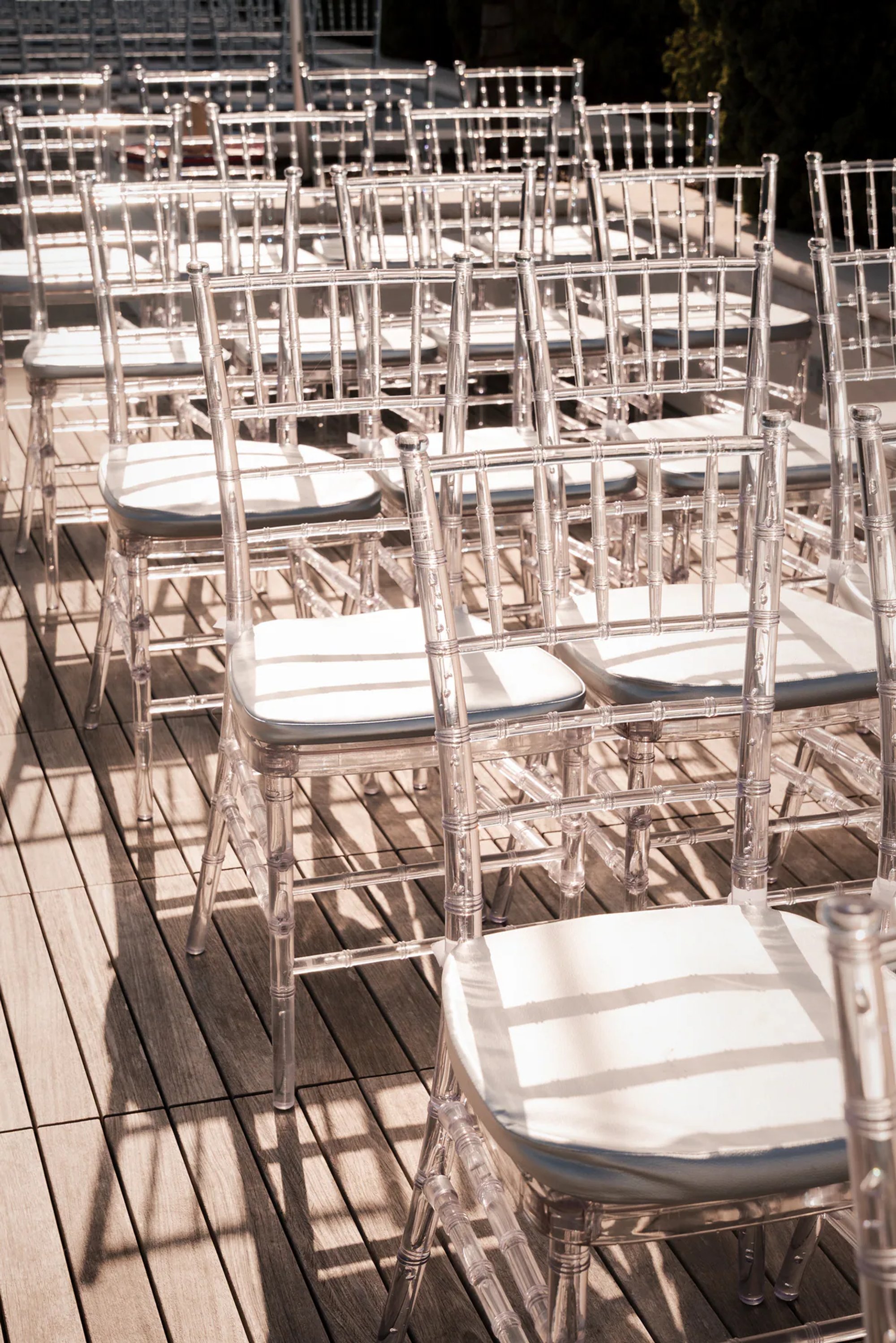 Wedding ceremony chairs set up for an oceanfront Daytona Beach wedding.