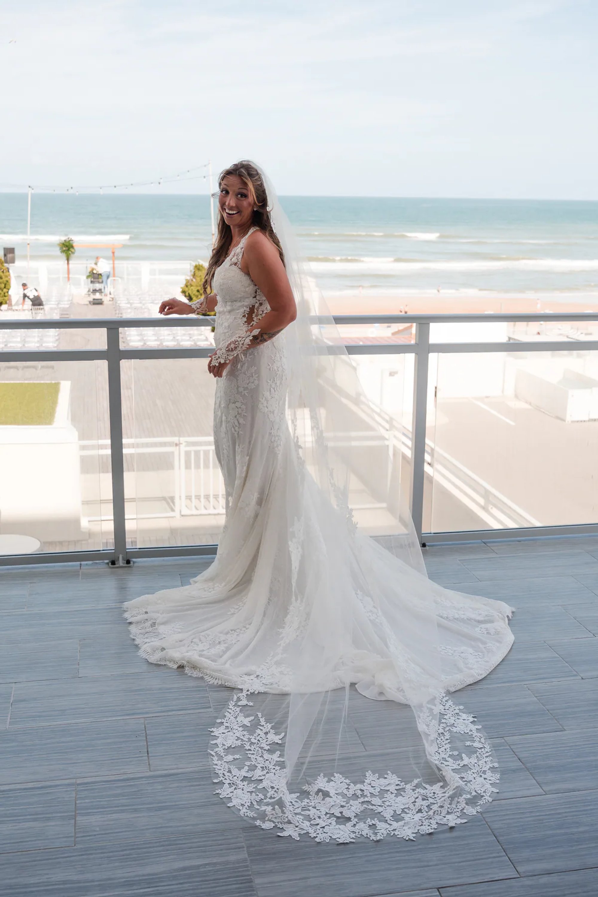 Bride portrait on the oceanfront balcony at Hard Rock Hotel Daytona Beach.