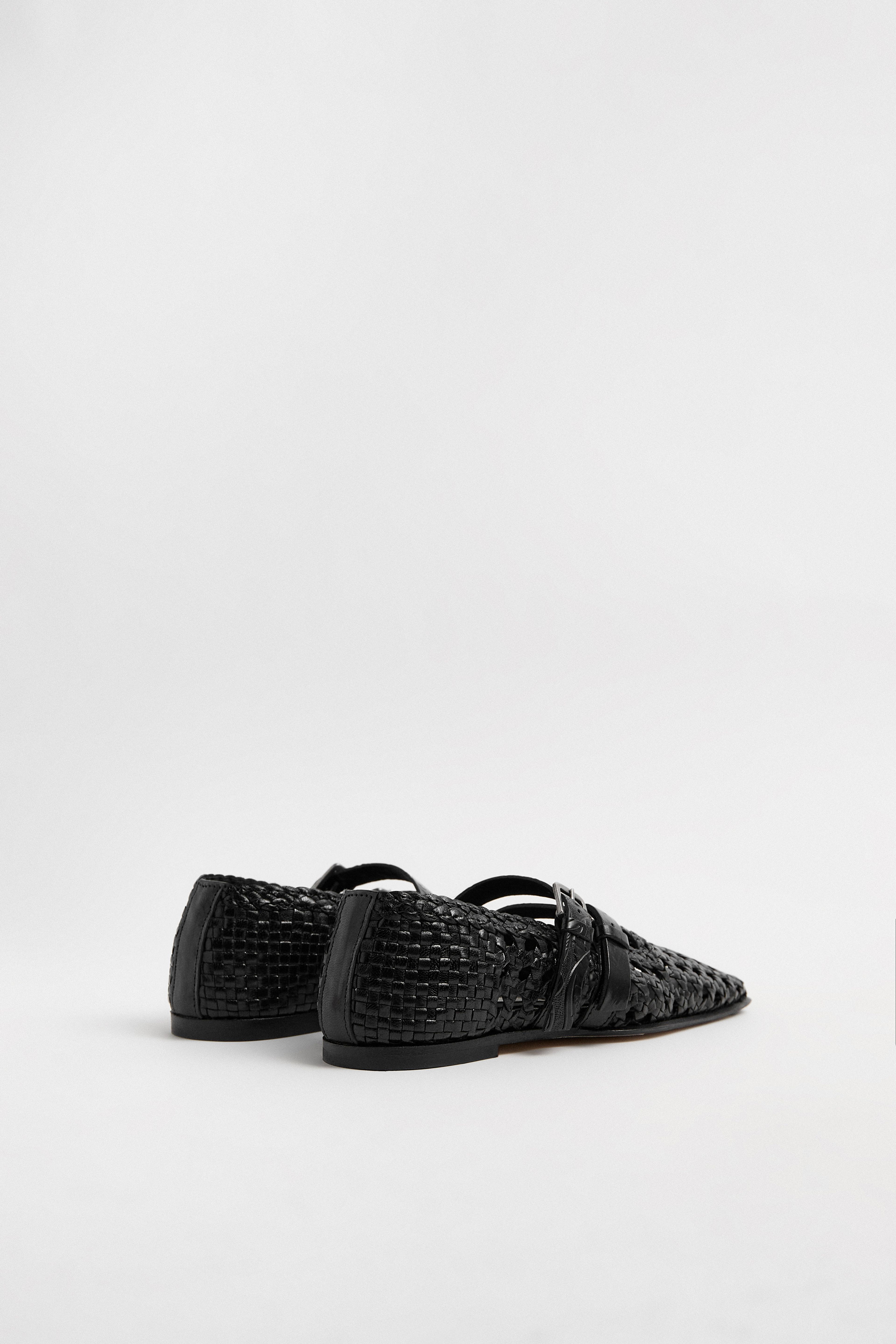 Kiran Black Woven Leather Strappy Ballerinas | Miista | Designed & Handmade in Europe
