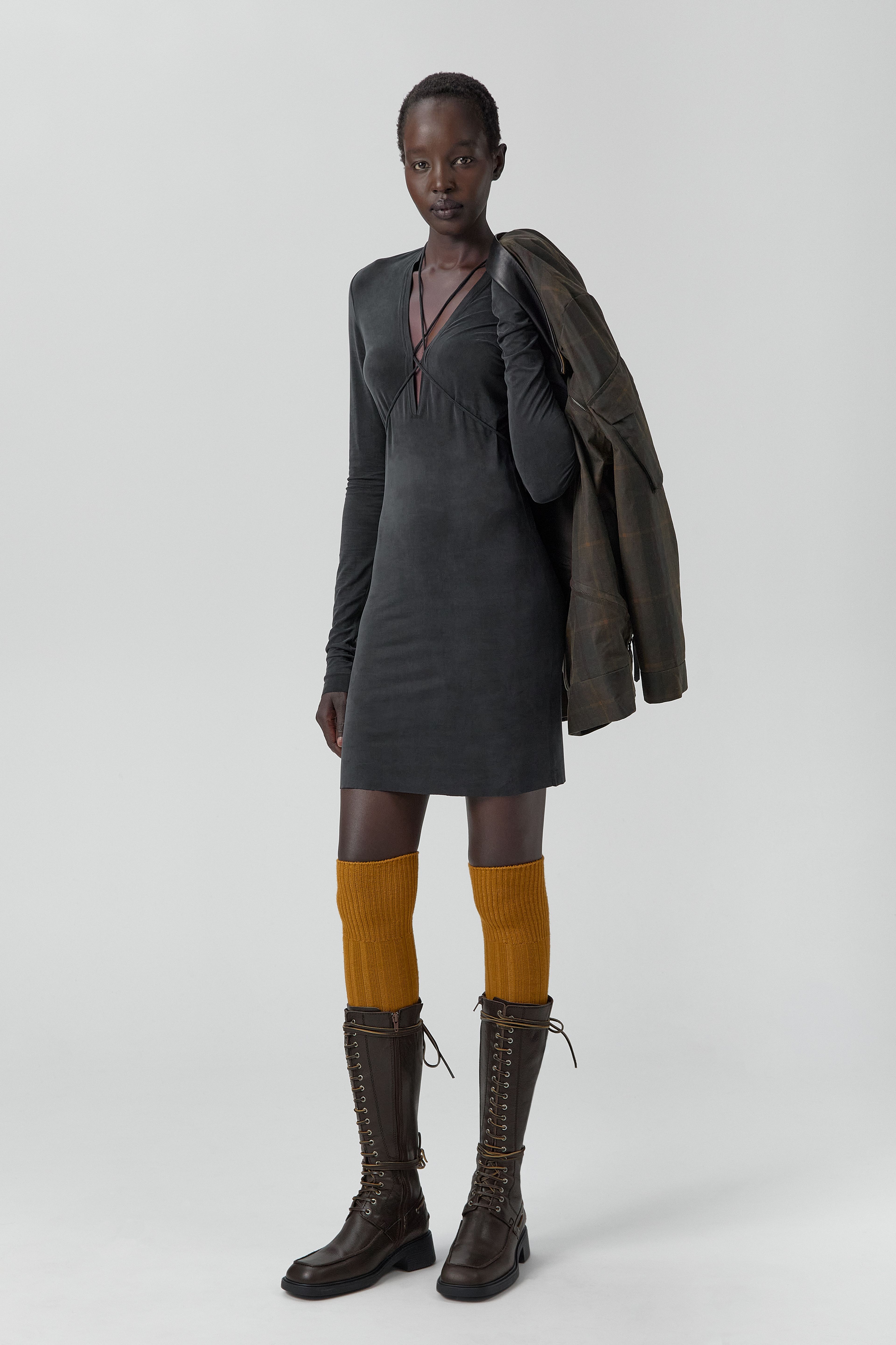 Alicja Dress - Washed Black Ribbed Cupro | Miista | Designed & Handmade in Europe