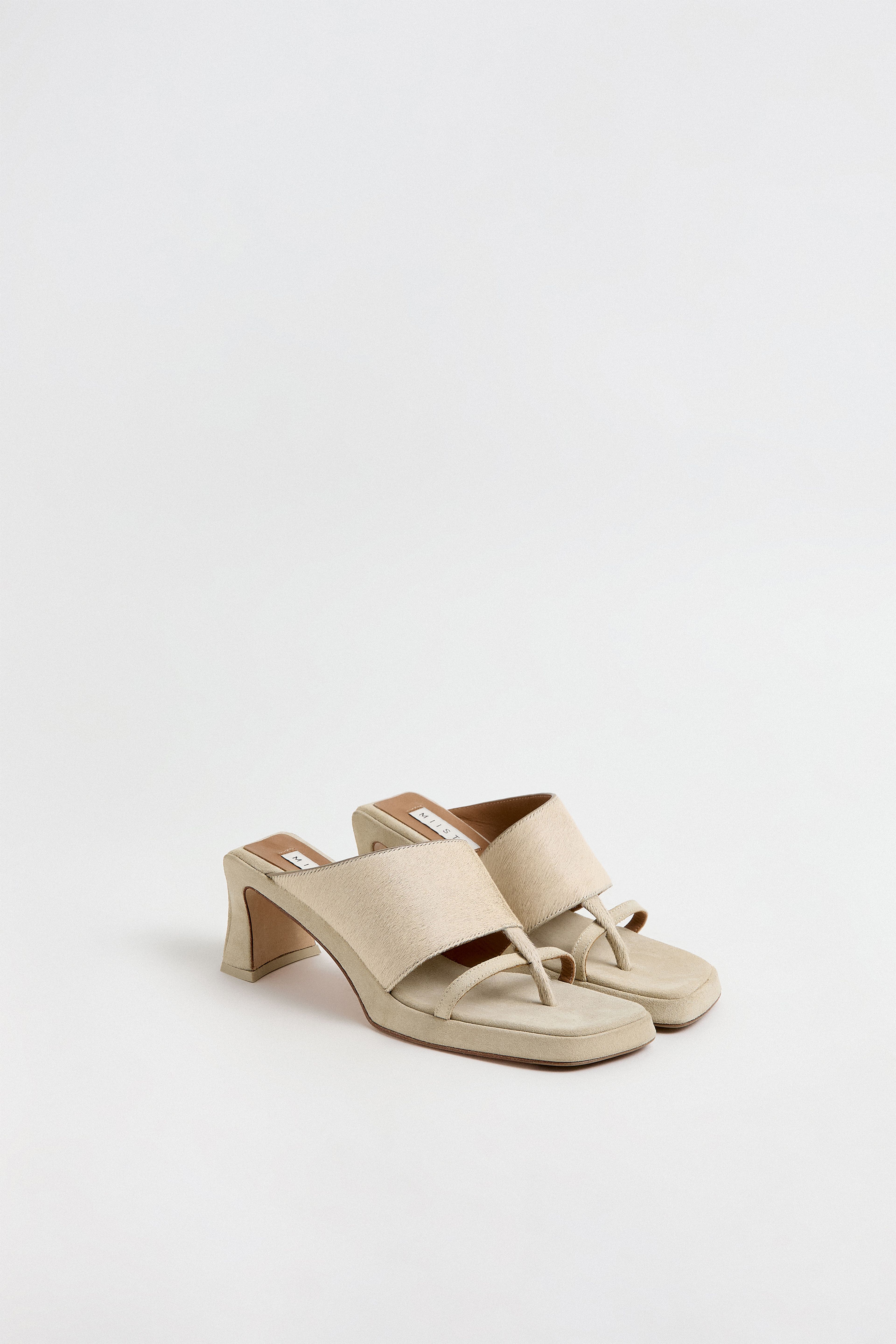 Trisha Ecru Pony Asymmetric Thonge Sandals | Miista | Designed & Handmade in Europe