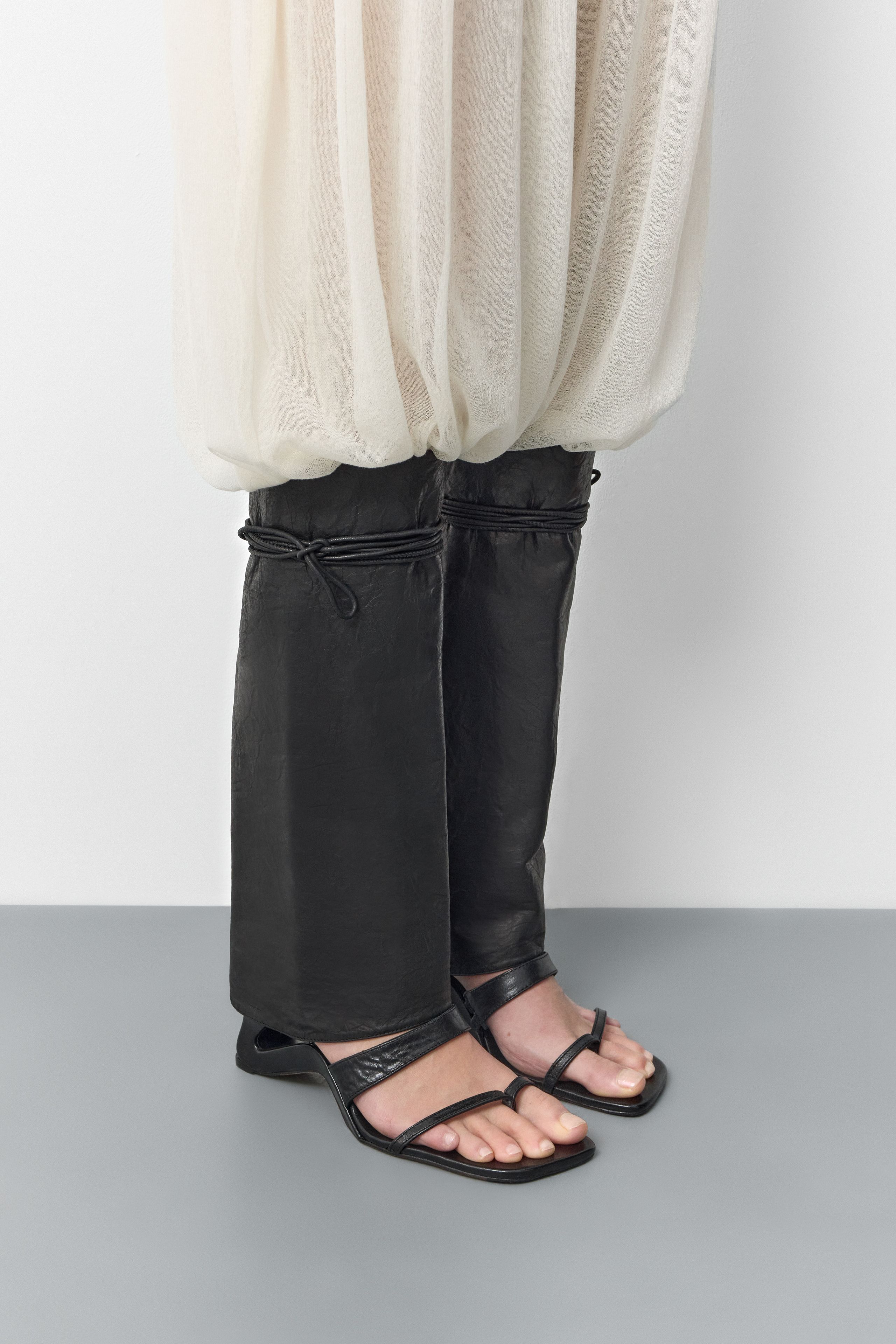 Samia Black Texture Leather Leg Warmer | Miista | Designed & Handmade in Europe