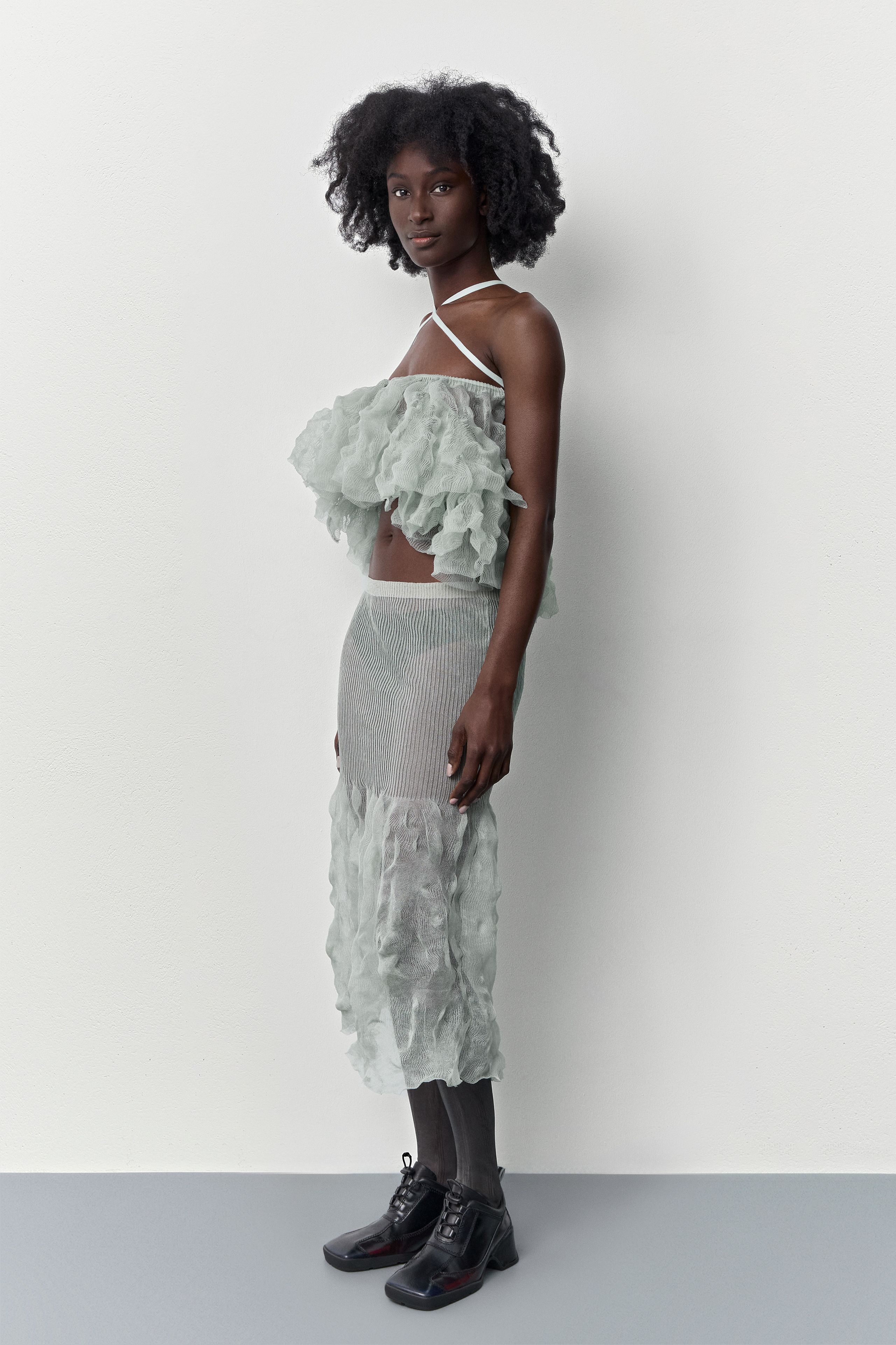 Vee Aquamarine Knitted Ruffle | Miista | Designed & Handmade in Europe