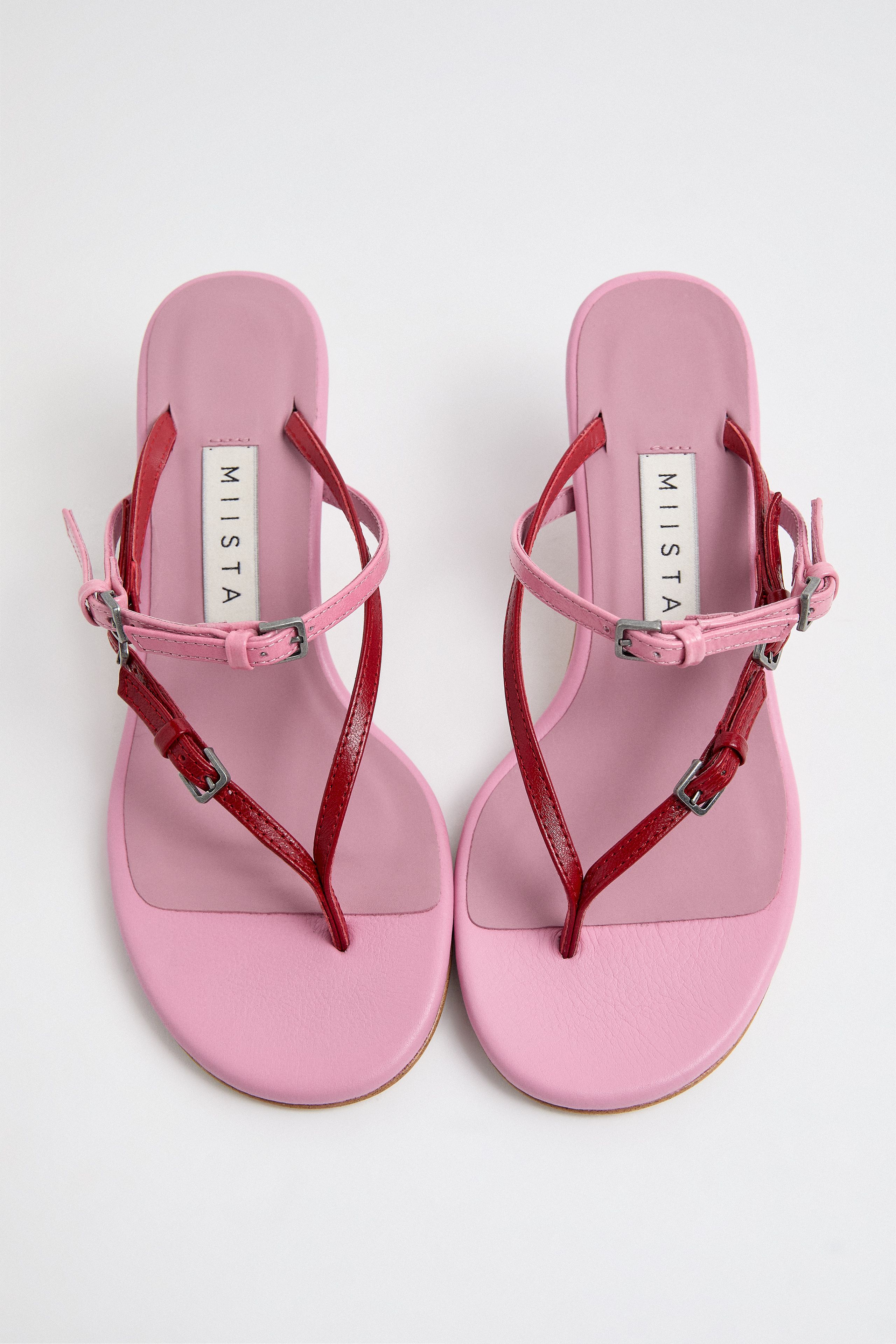 Abisai Pink and Red Mini Buckled Sandals | Miista | Designed & Handmade in Europe