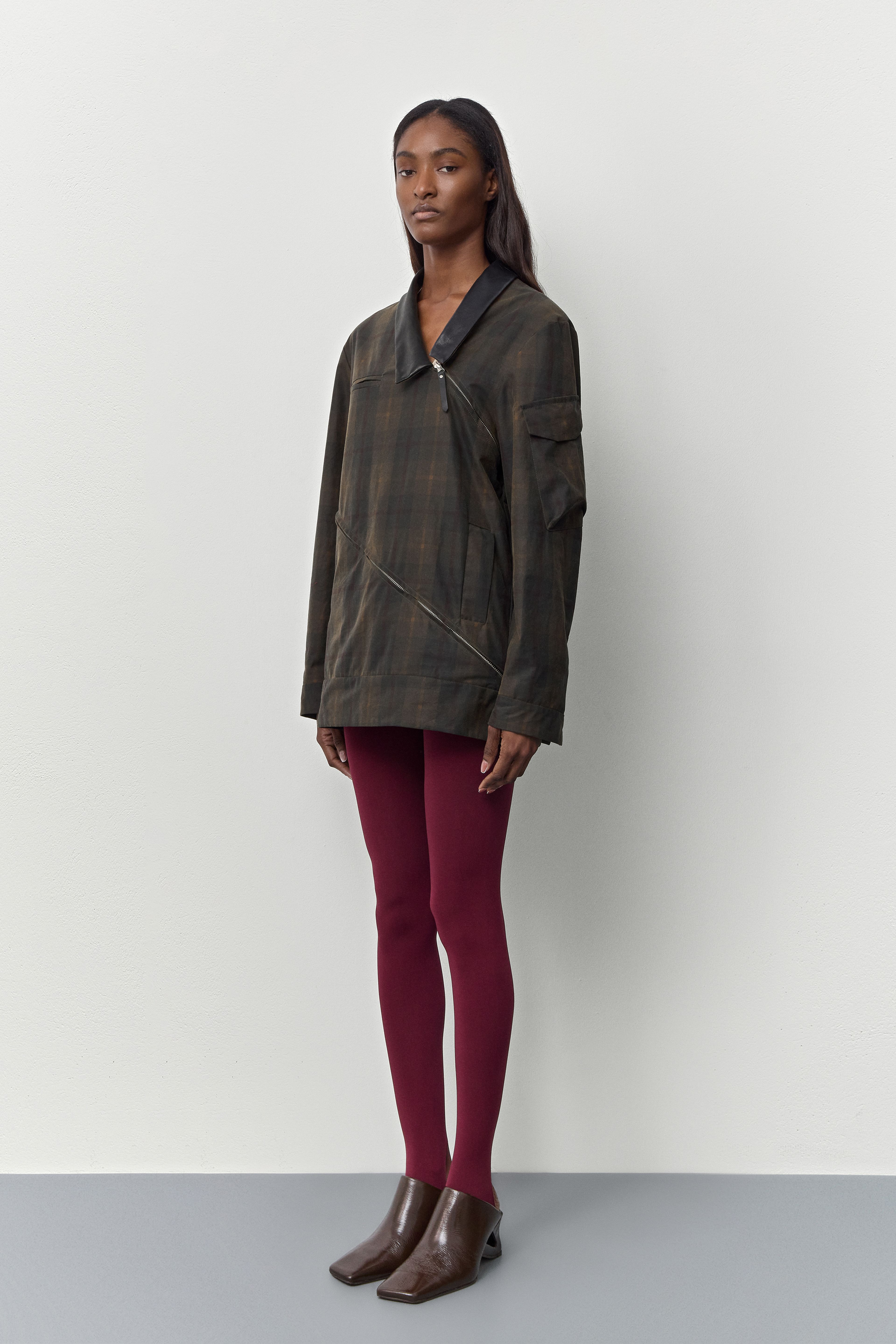 Marla Brown Checked Detachable Jacket | Miista | Designed & Handmade in Europe