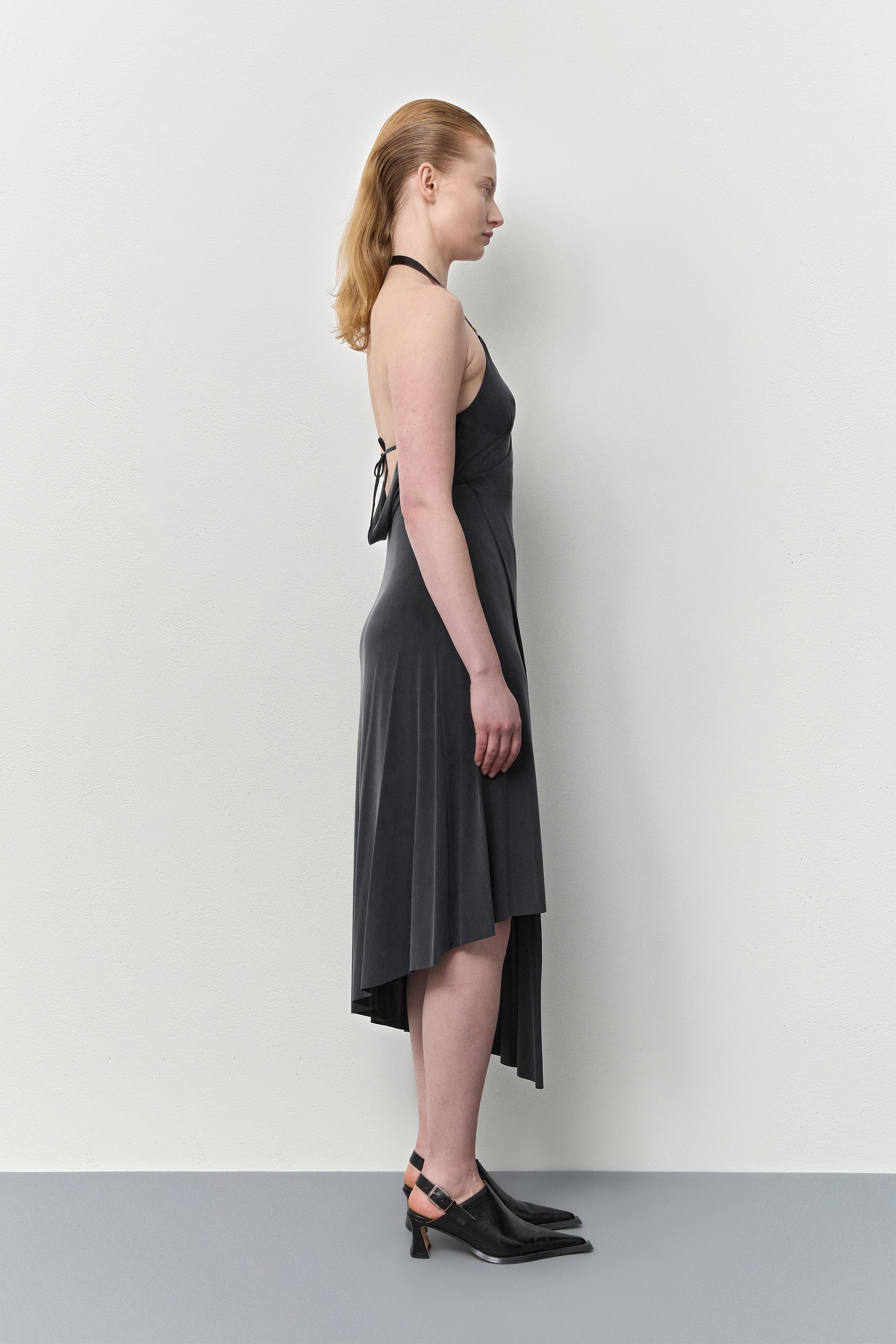 Miista Cira Black Cupro Halter Dress