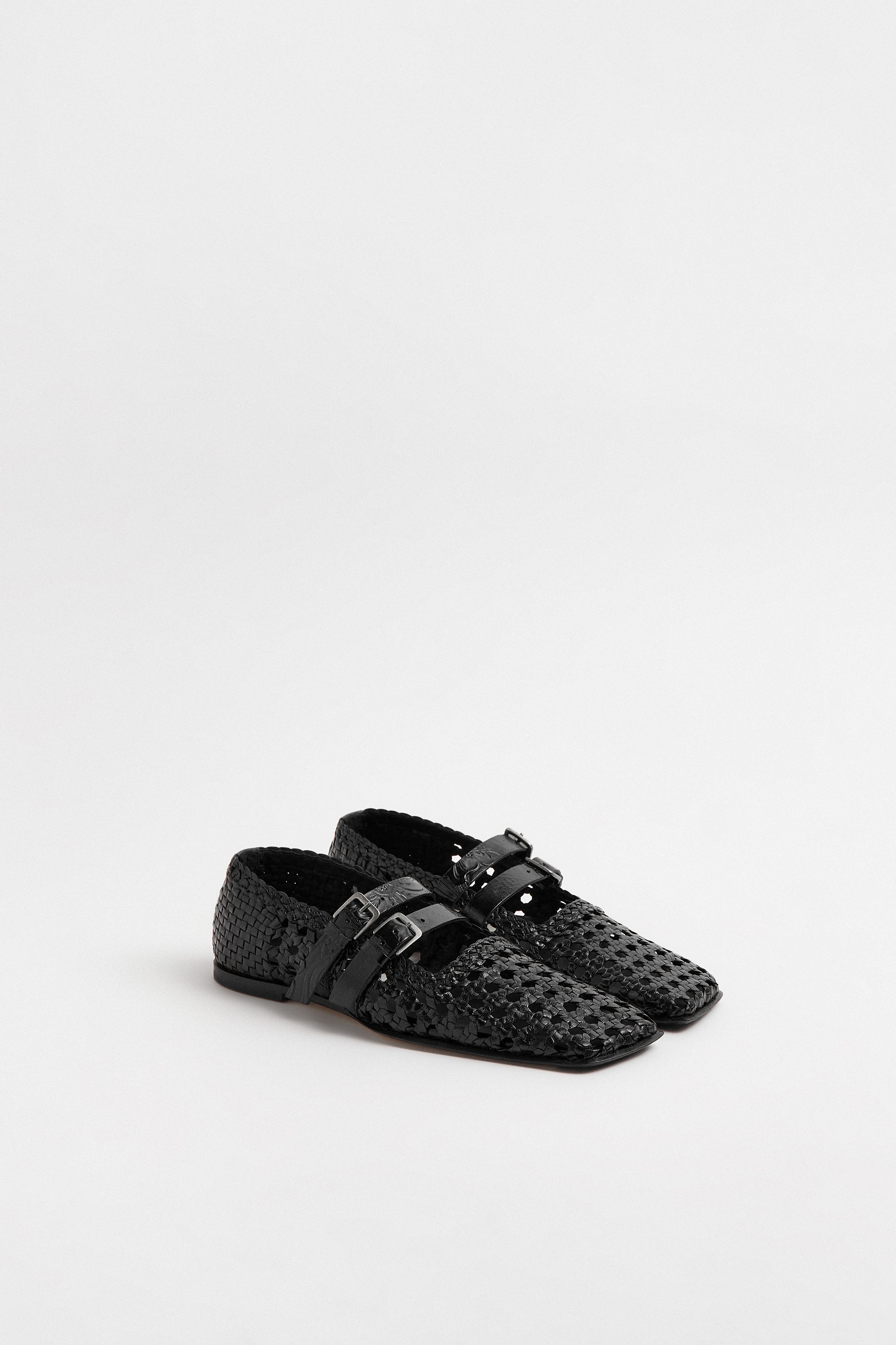 Kiran Black Woven Leather Strappy Ballerinas | Miista | Designed & Handmade in Europe