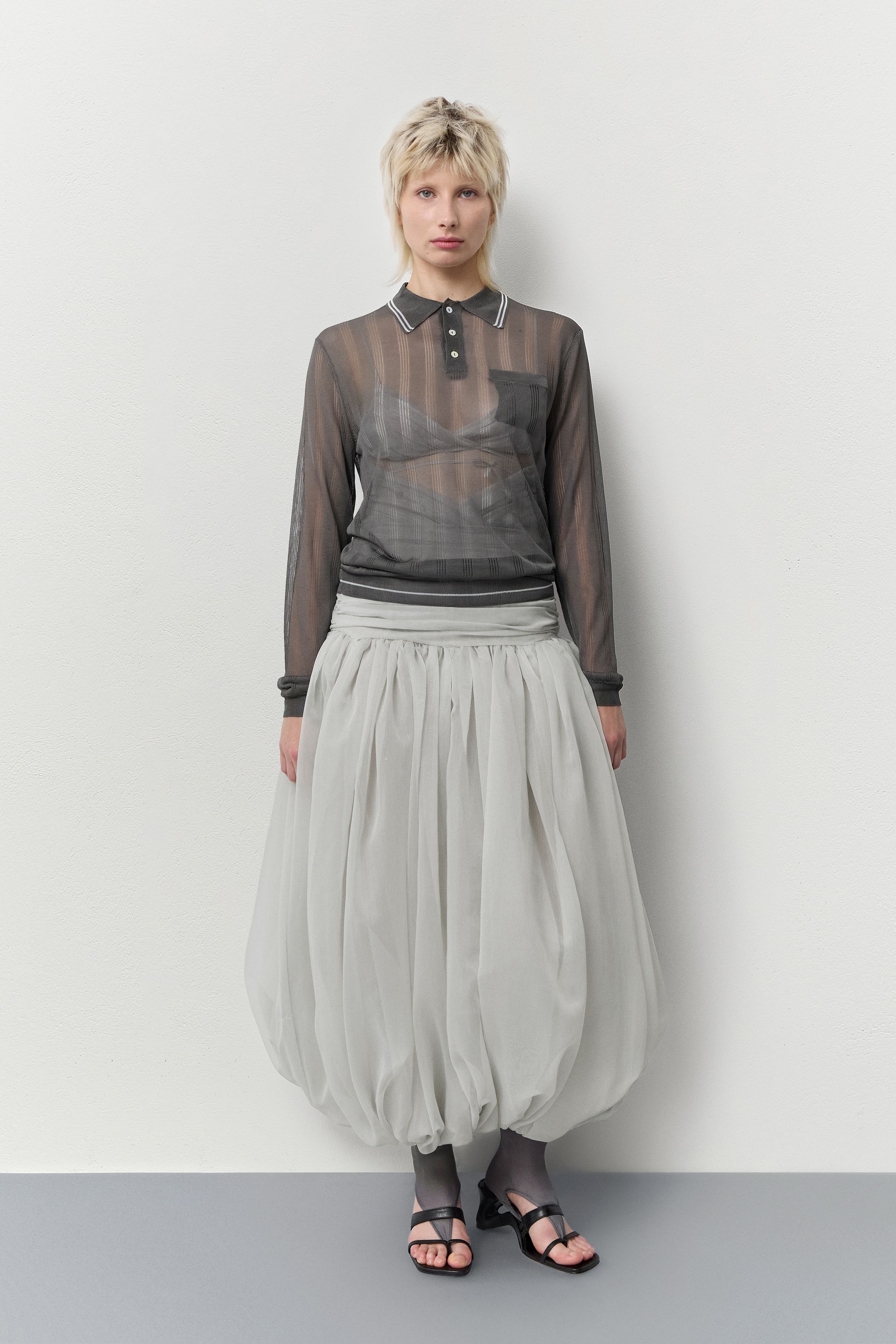 Adrienne Skirt - Pearl Grey Balloon Sheer | Miista