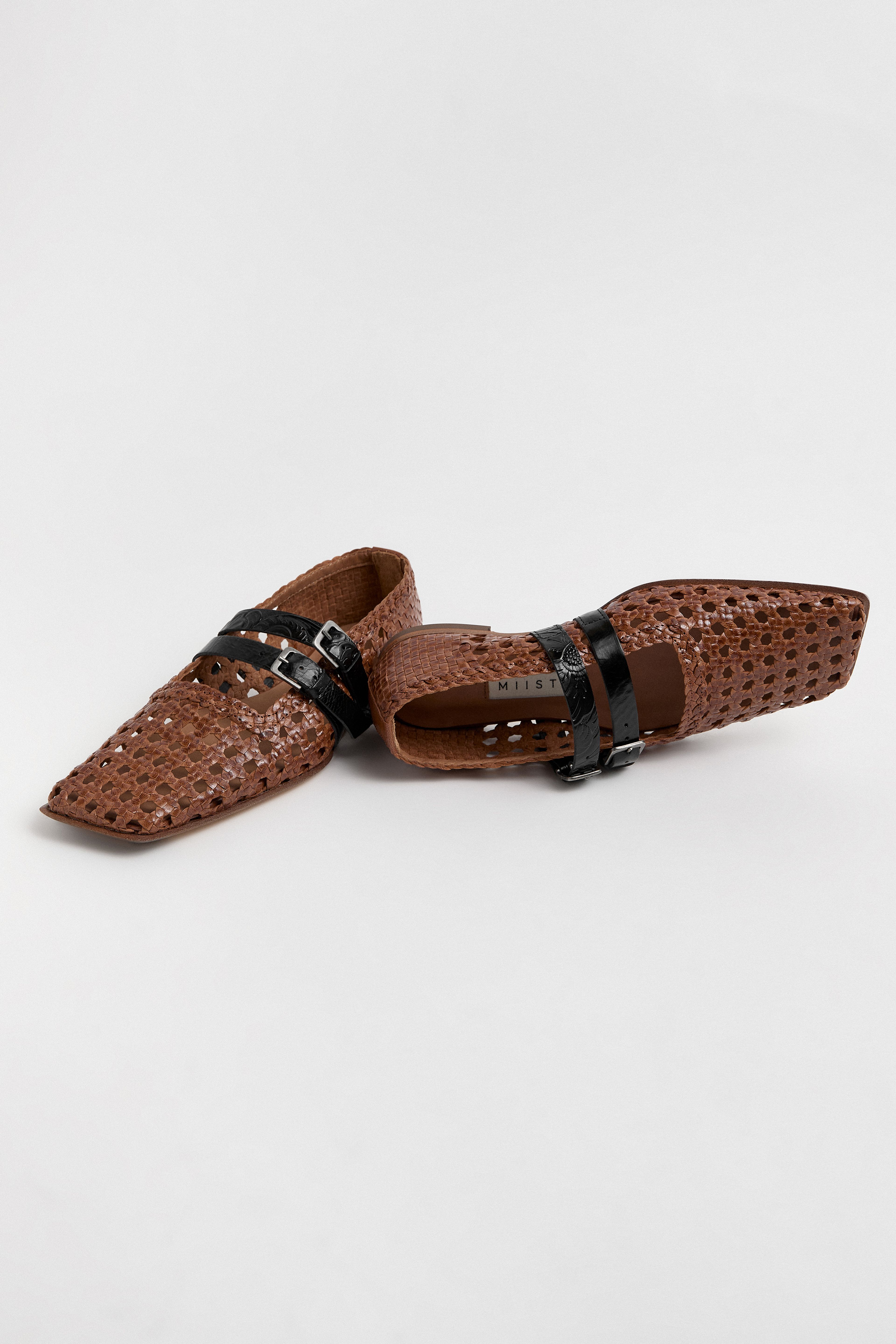 Kiran Brown Woven Leather Strappy Ballerinas | Miista | Designed & Handmade in Europe