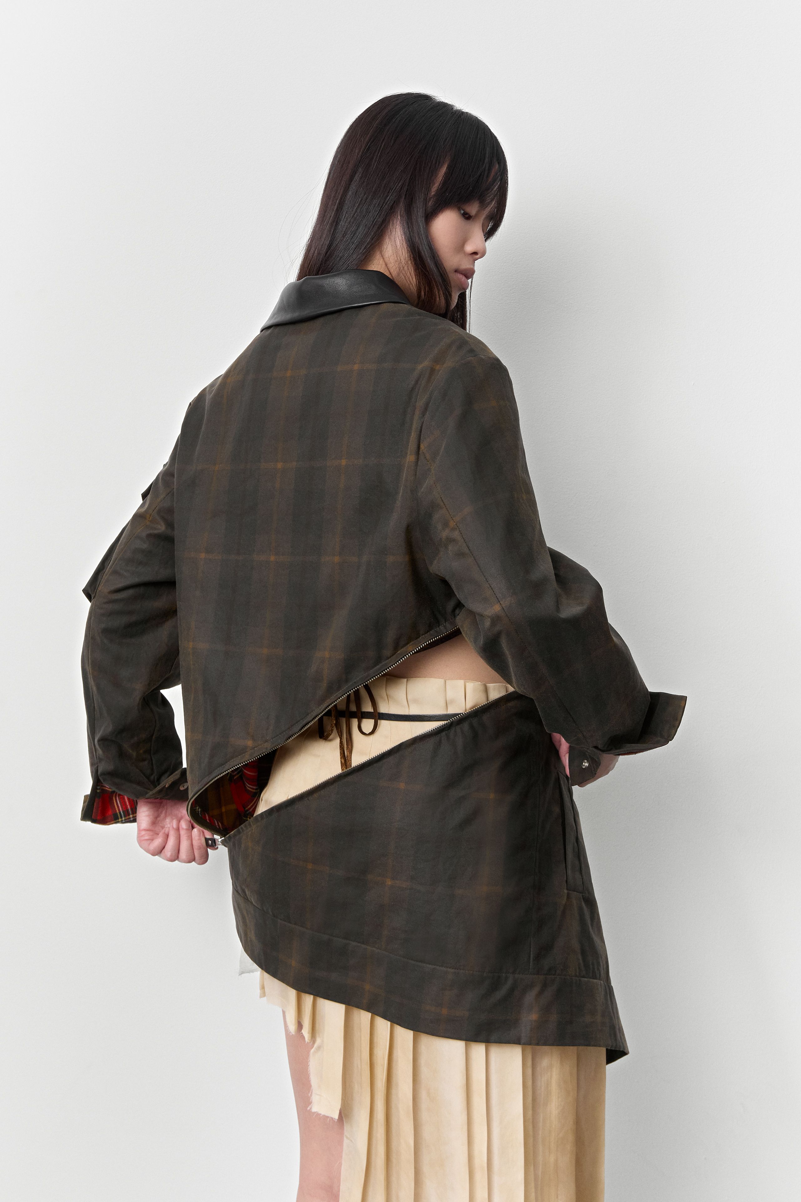 Marla Brown Checked Detachable Jacket | Miista | Designed & Handmade in Europe