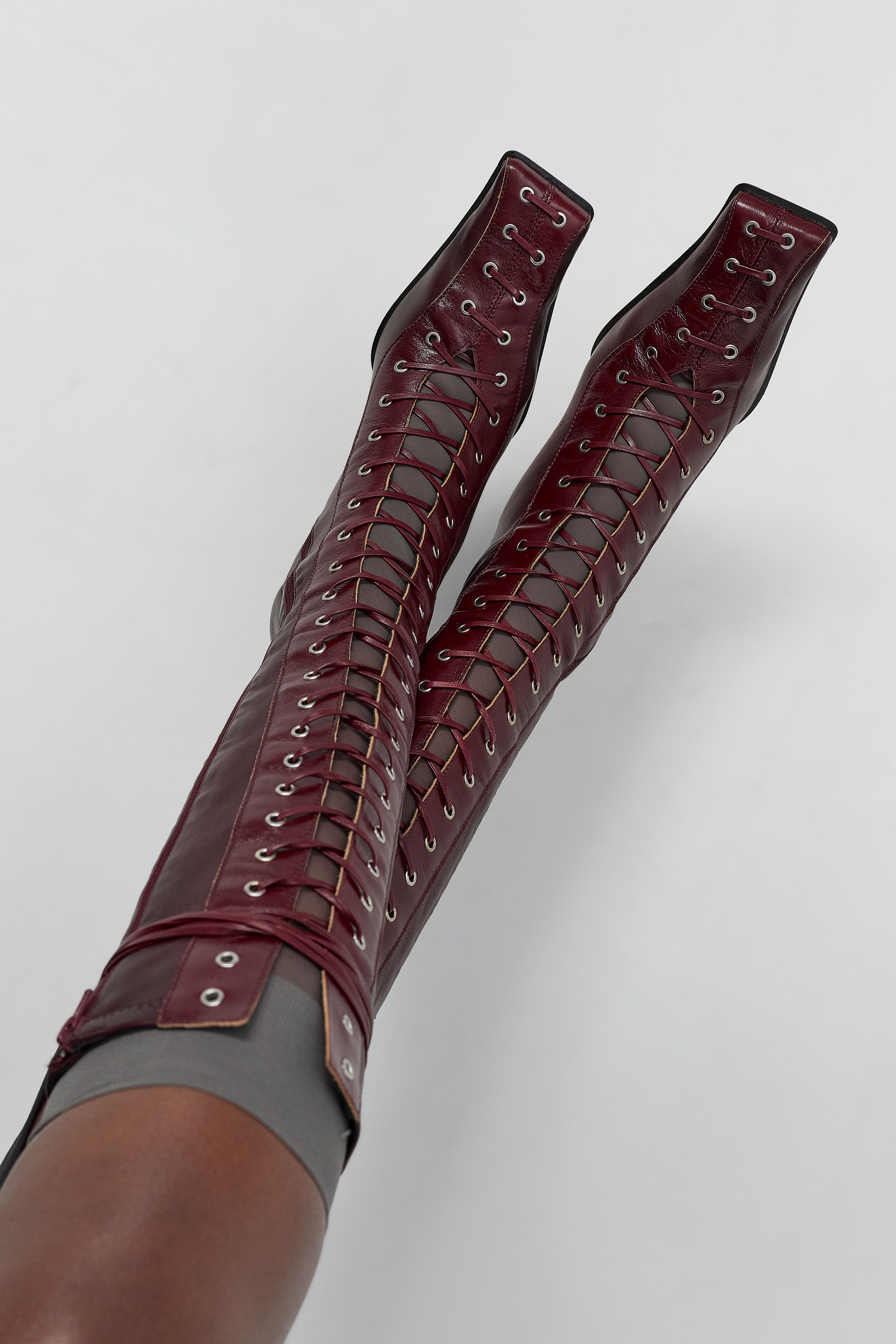 Shana Burgundy Strech Lace Tall Boots | Miista | Designed & Handmade in Europe