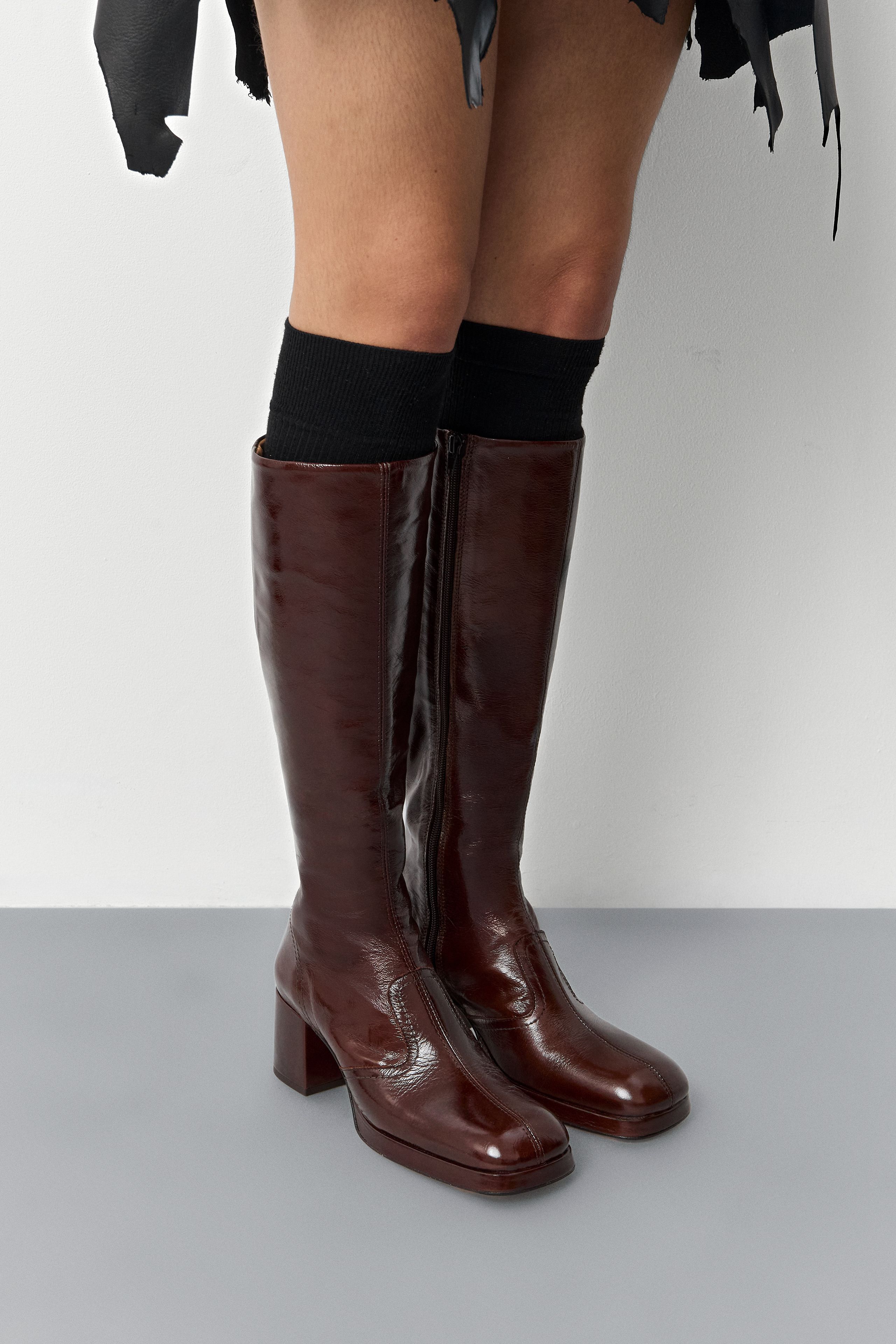 Donna Crinkle Brown Tall Boots | Designed & Handmade in Europe