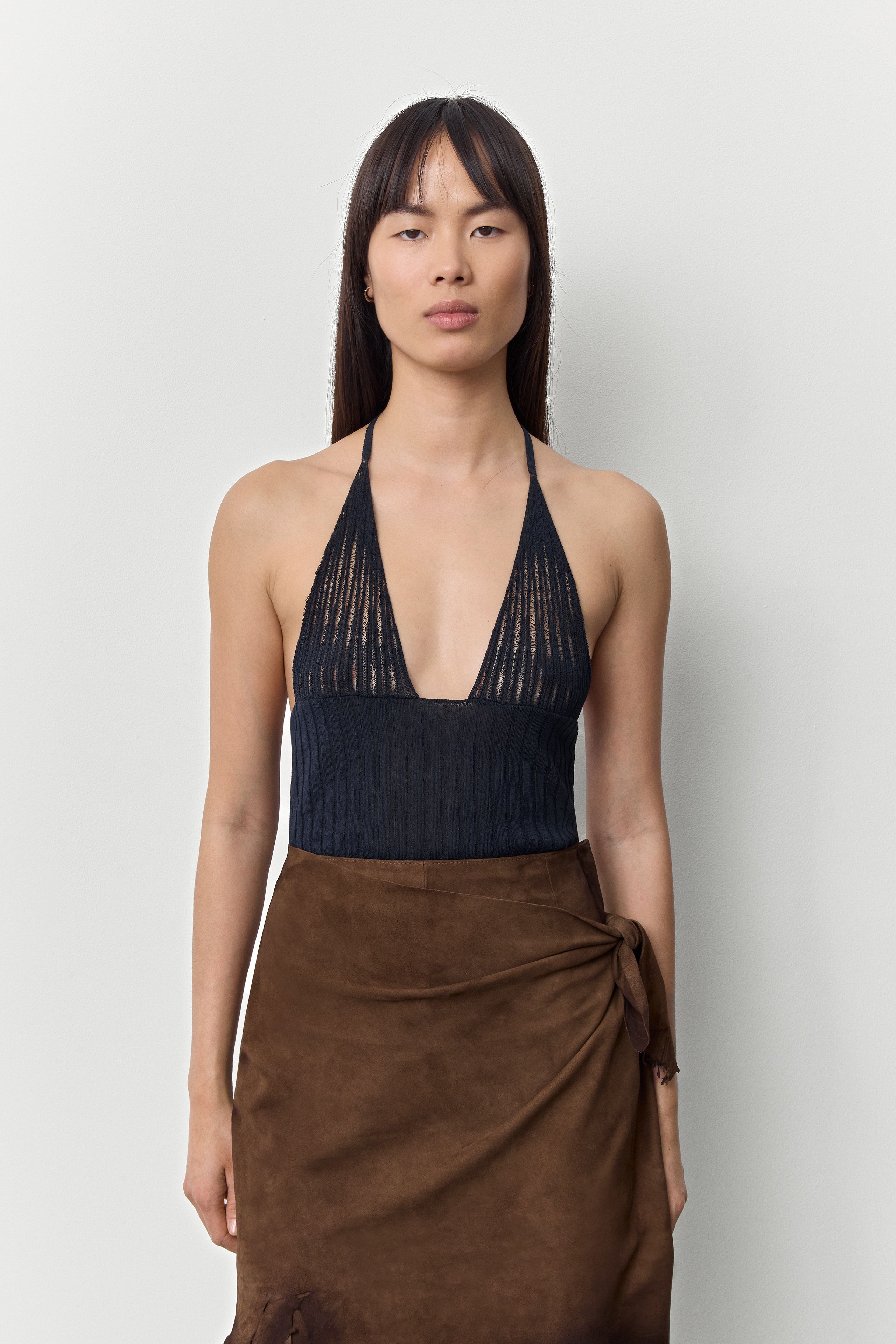 Romina Navy Halter Knit Top | Miista | Designed & Handmade in Europe