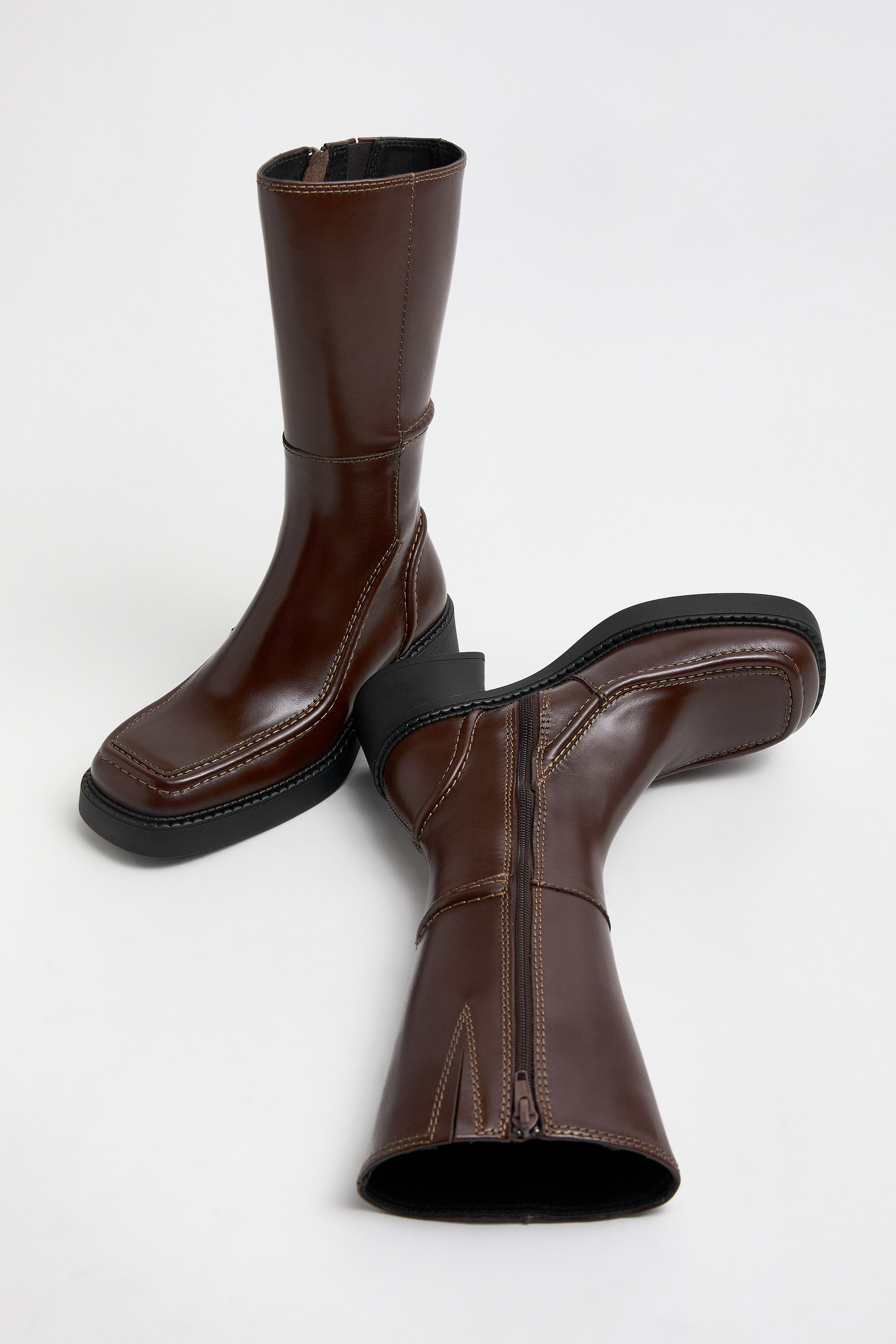 Dagmara Boots - Brown Leather Cream Stitching | Miista | Designed & Handmade in Europe