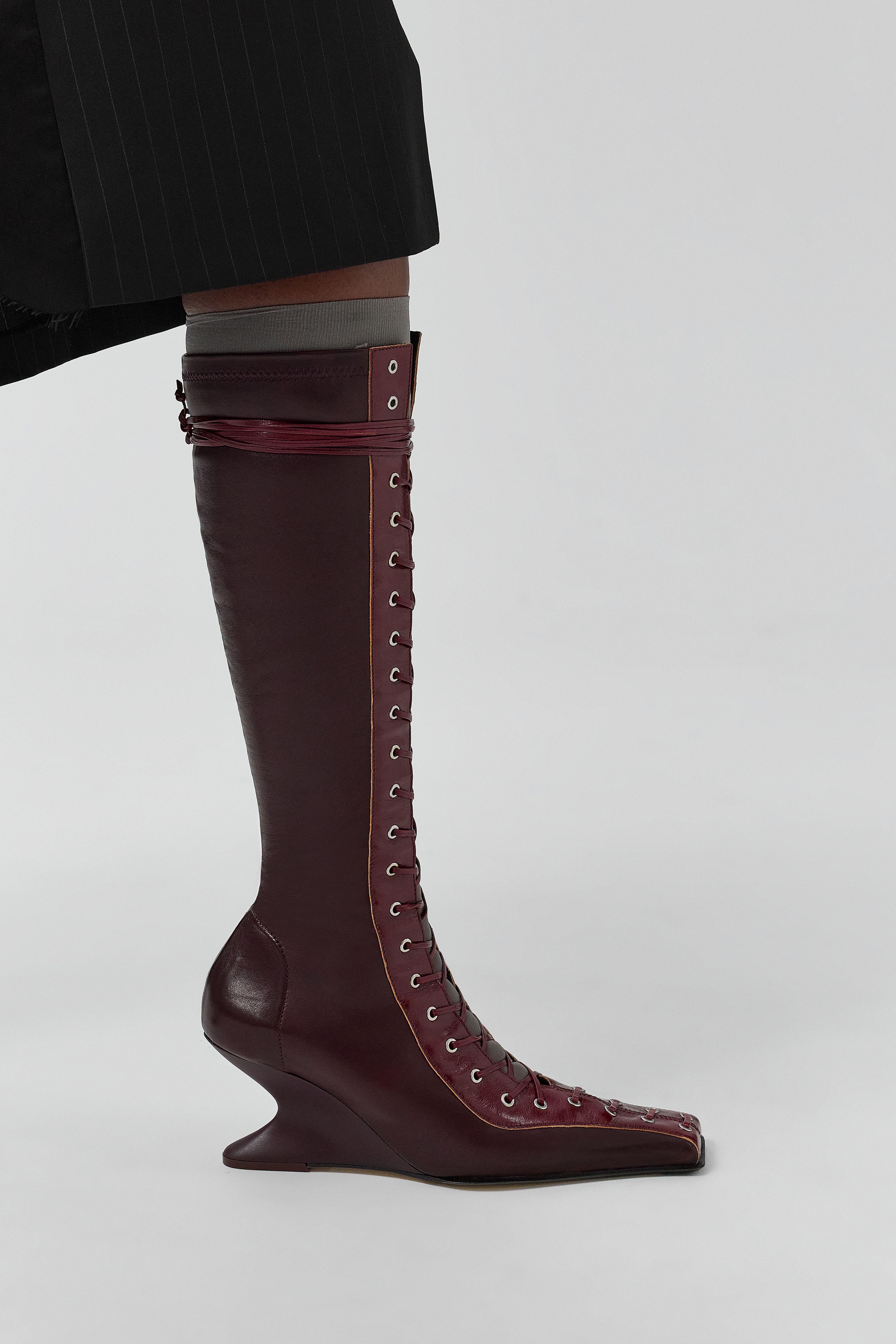 Shana Burgundy Strech Lace Tall Boots | Miista | Designed & Handmade in Europe