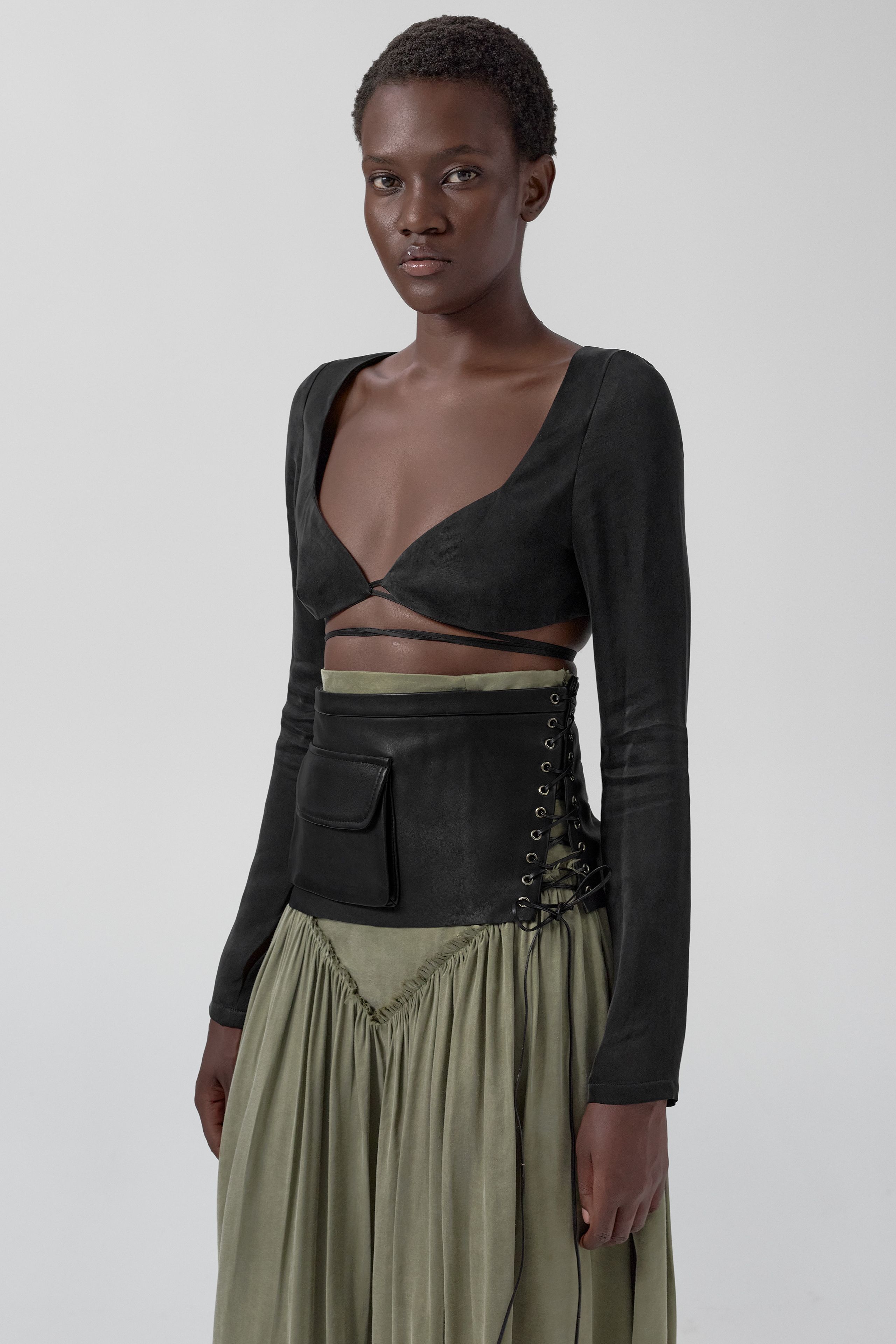 Thate Black Leather Pocket Lace Belt | Miista | Designed & Handmade in Europe