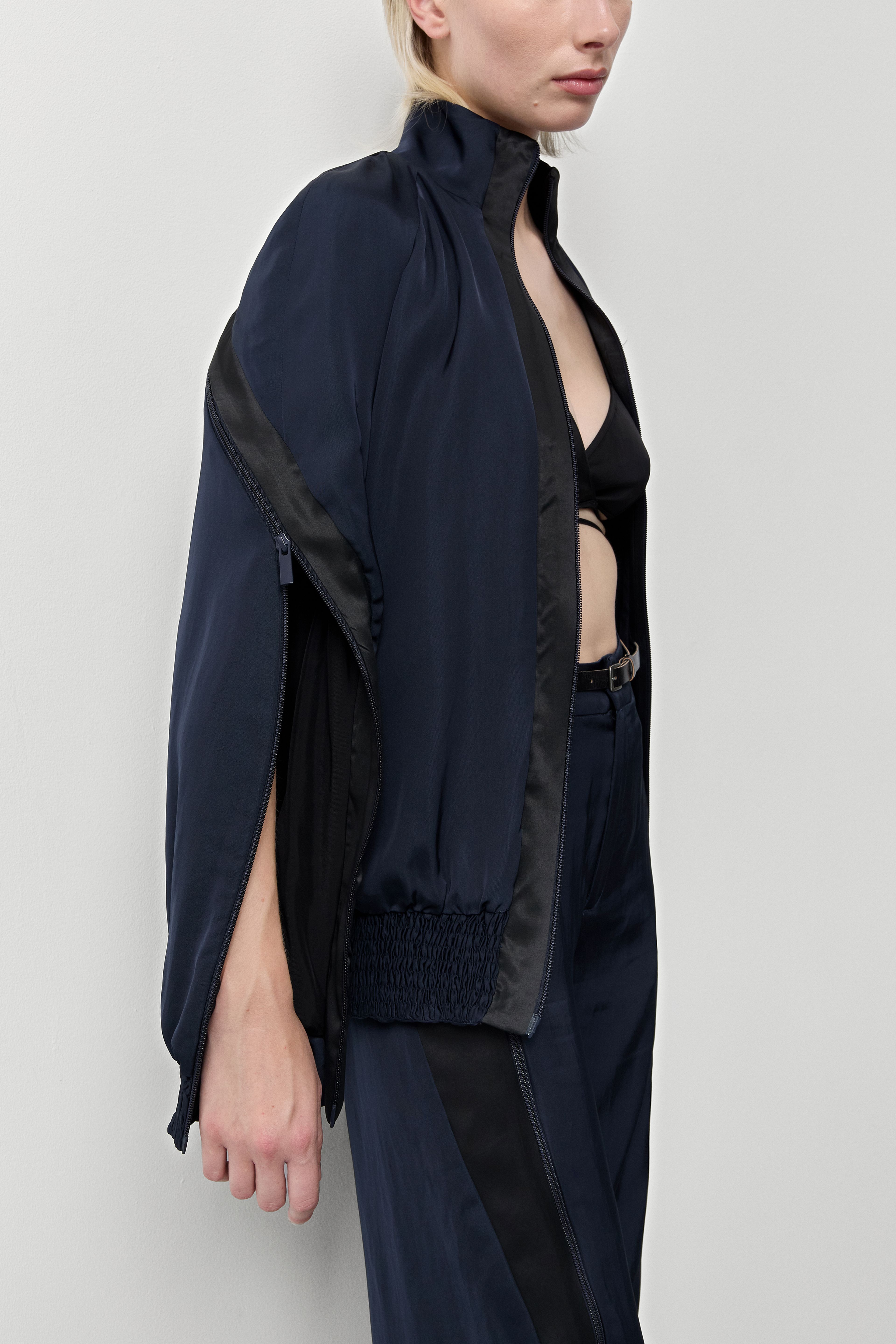Cressida Deep Blue And Black Bomber Jacket | Miista | Designed & Handmade in Europe
