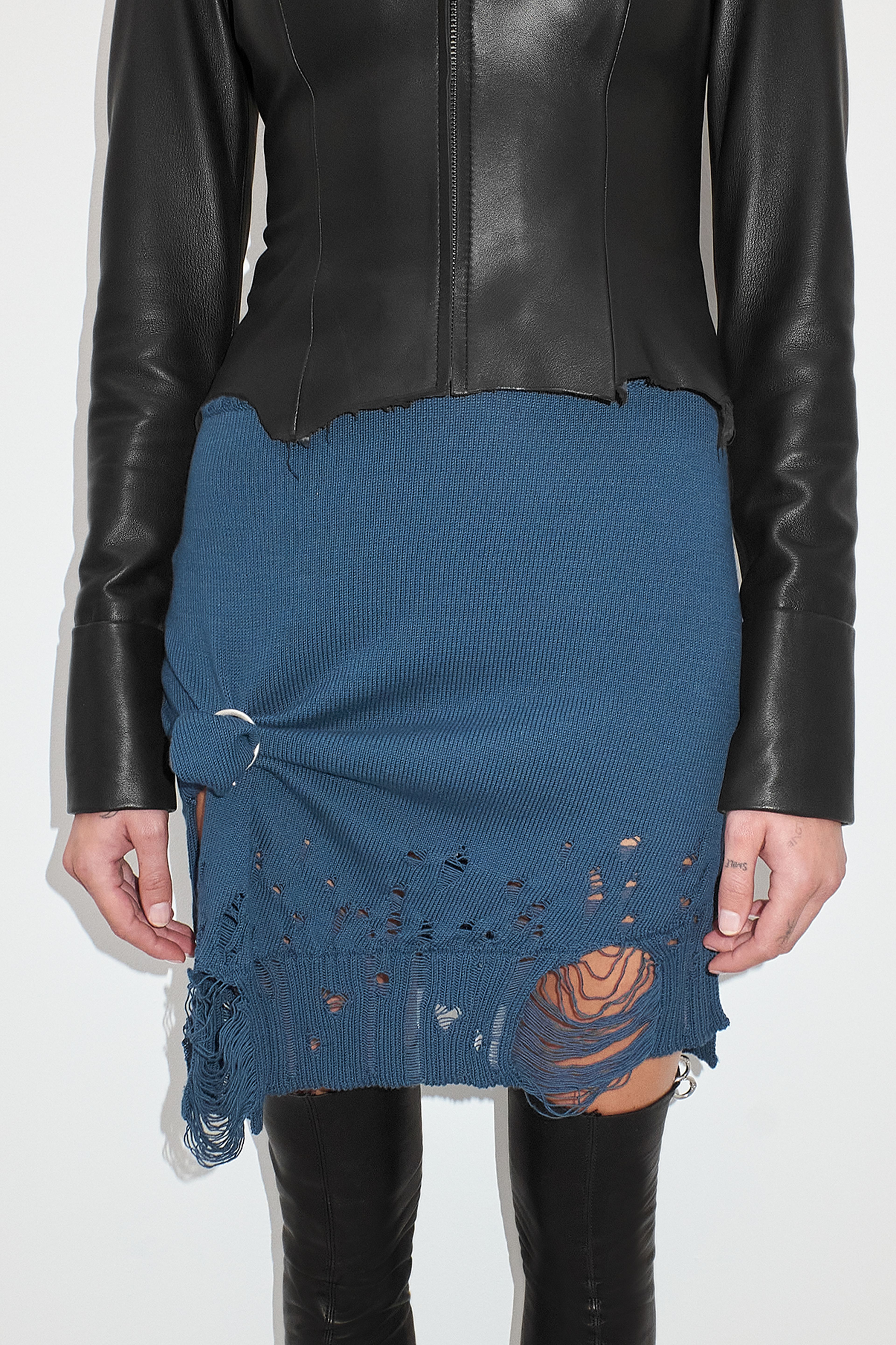 Numa Distressed Navy Knit Skirt | Designed & Handmade in Europe