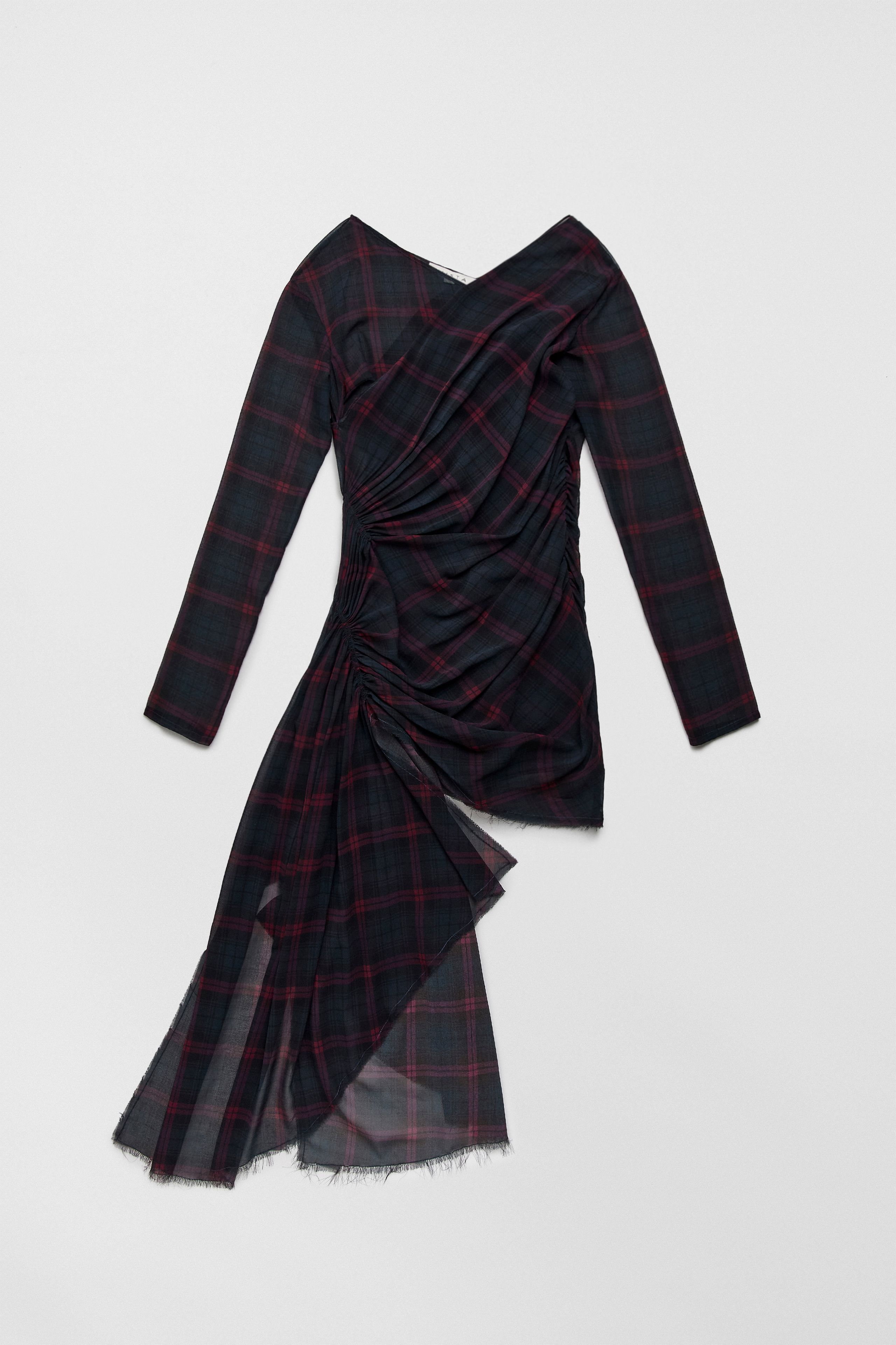 chinese dress ladies Plaid Puff Chiffon Asymmetrical Dress Pink Tartan – taottao main image 0