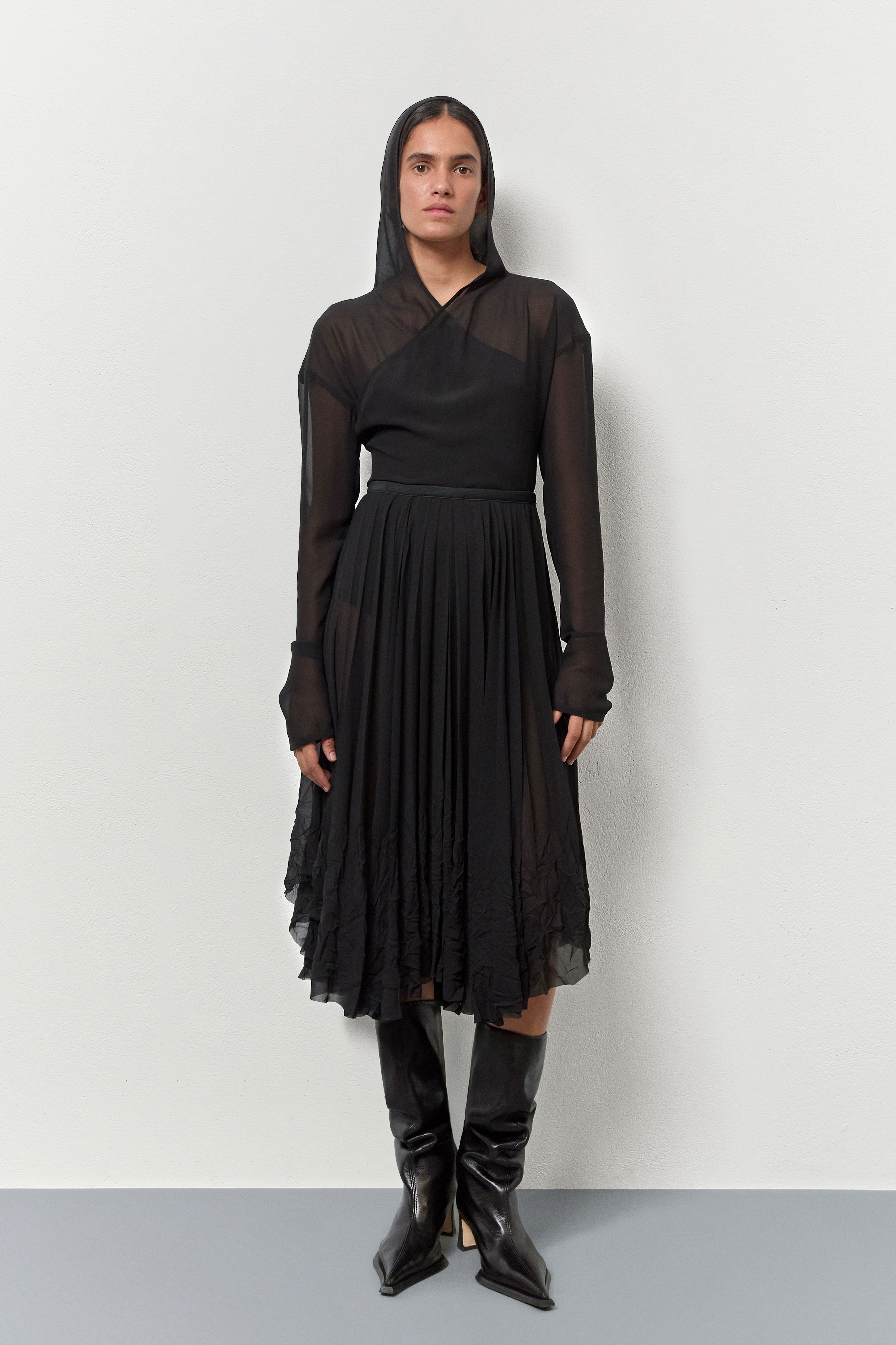 Olympia Black Pleated Midi Skirt | Miista | Designed & Handmade in Europe