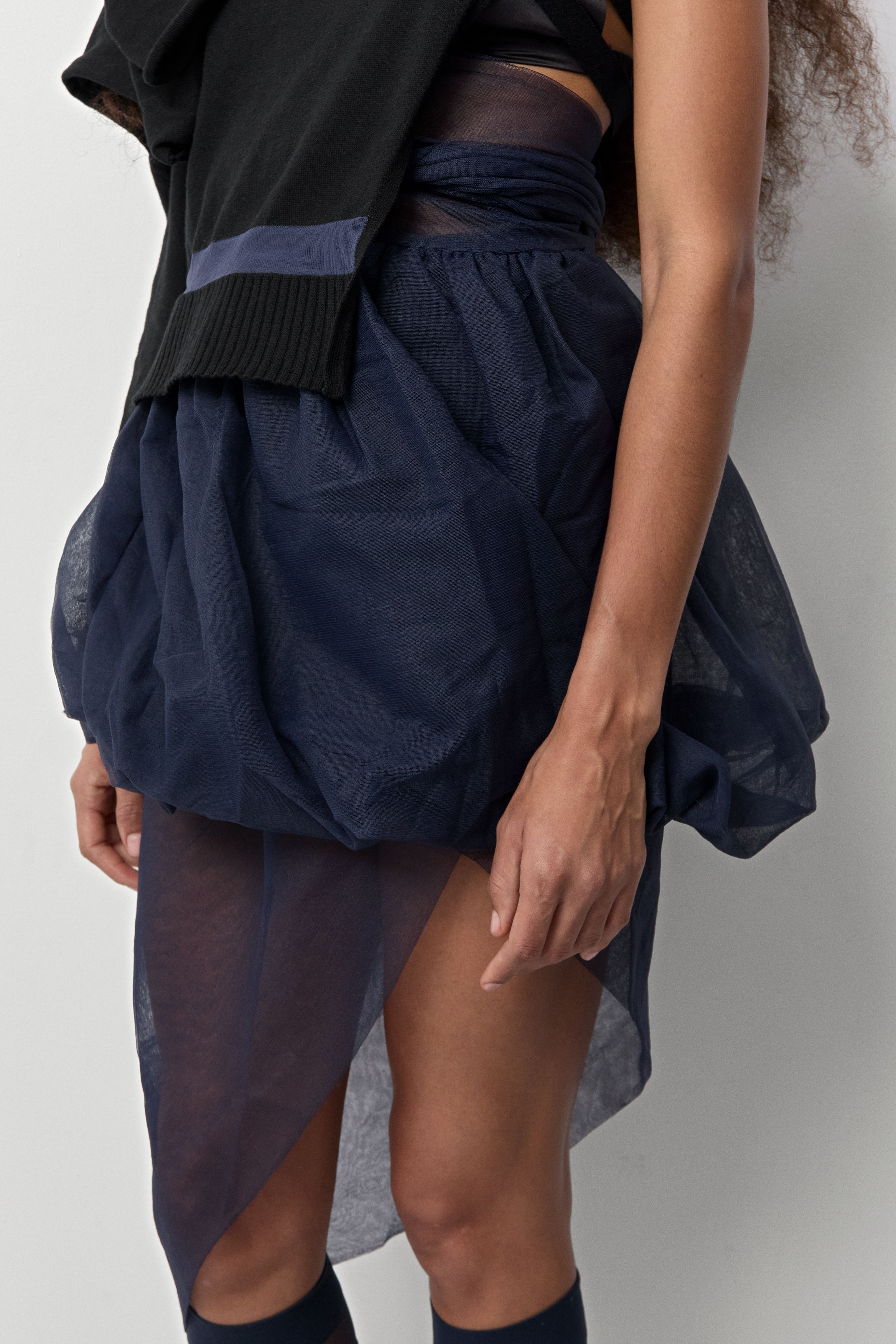 Pandora Navy Wrap Knit Skirt | Miista | Designed & Handmade in Europe