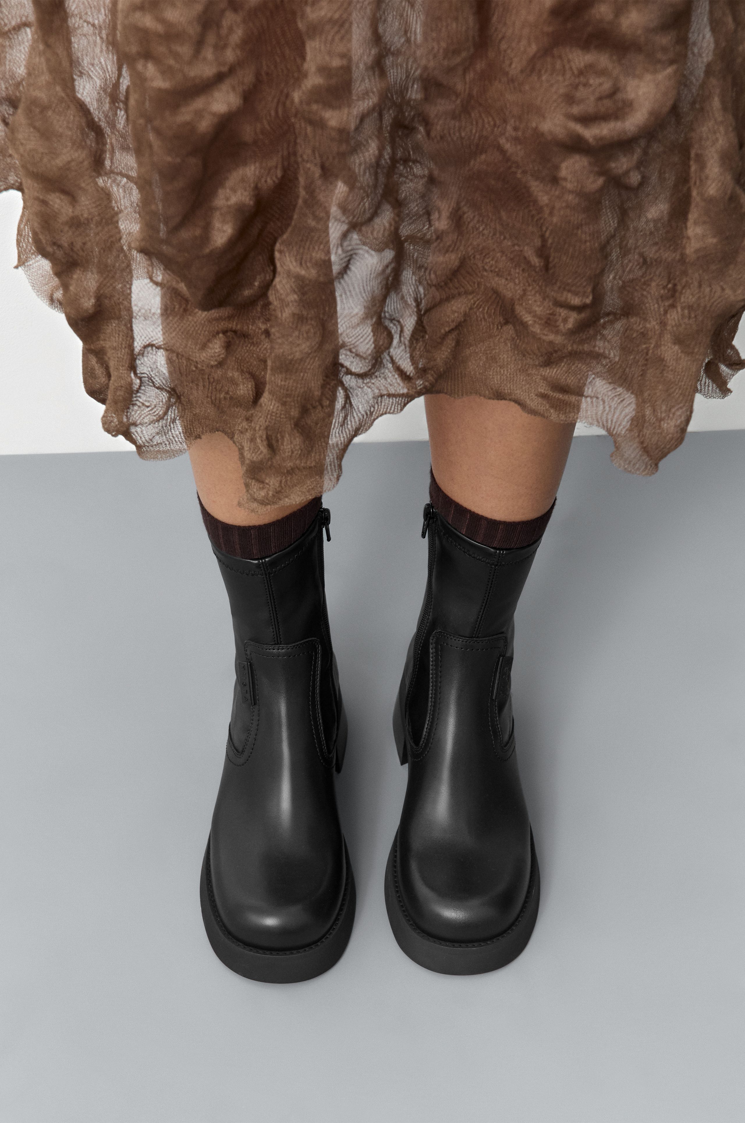 miina Oliana Boots - Black Stretch Leather | Miista