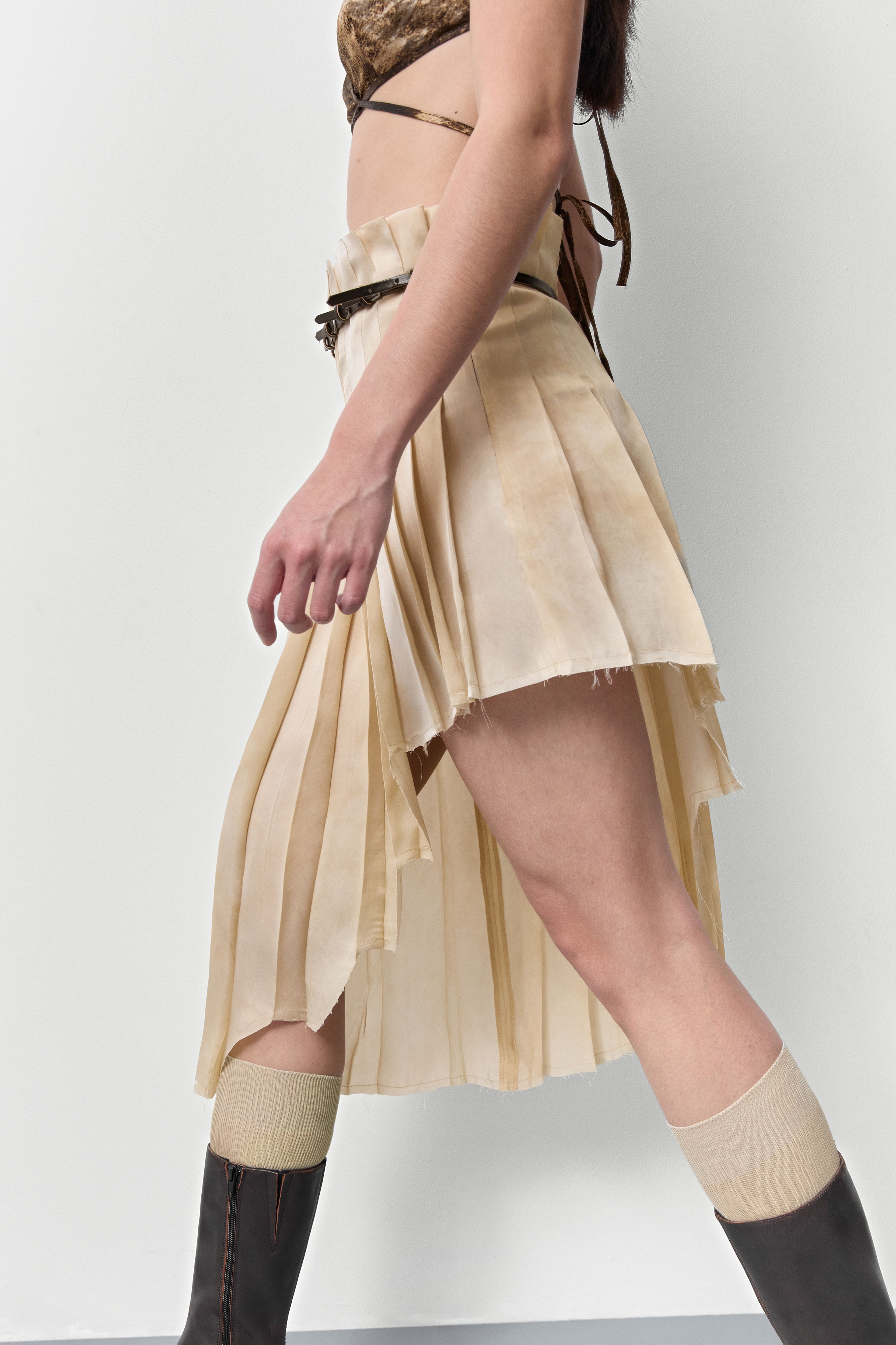 Clio Brown Beige Pleated Skirt | Miista | Designed & Handmade in Europe