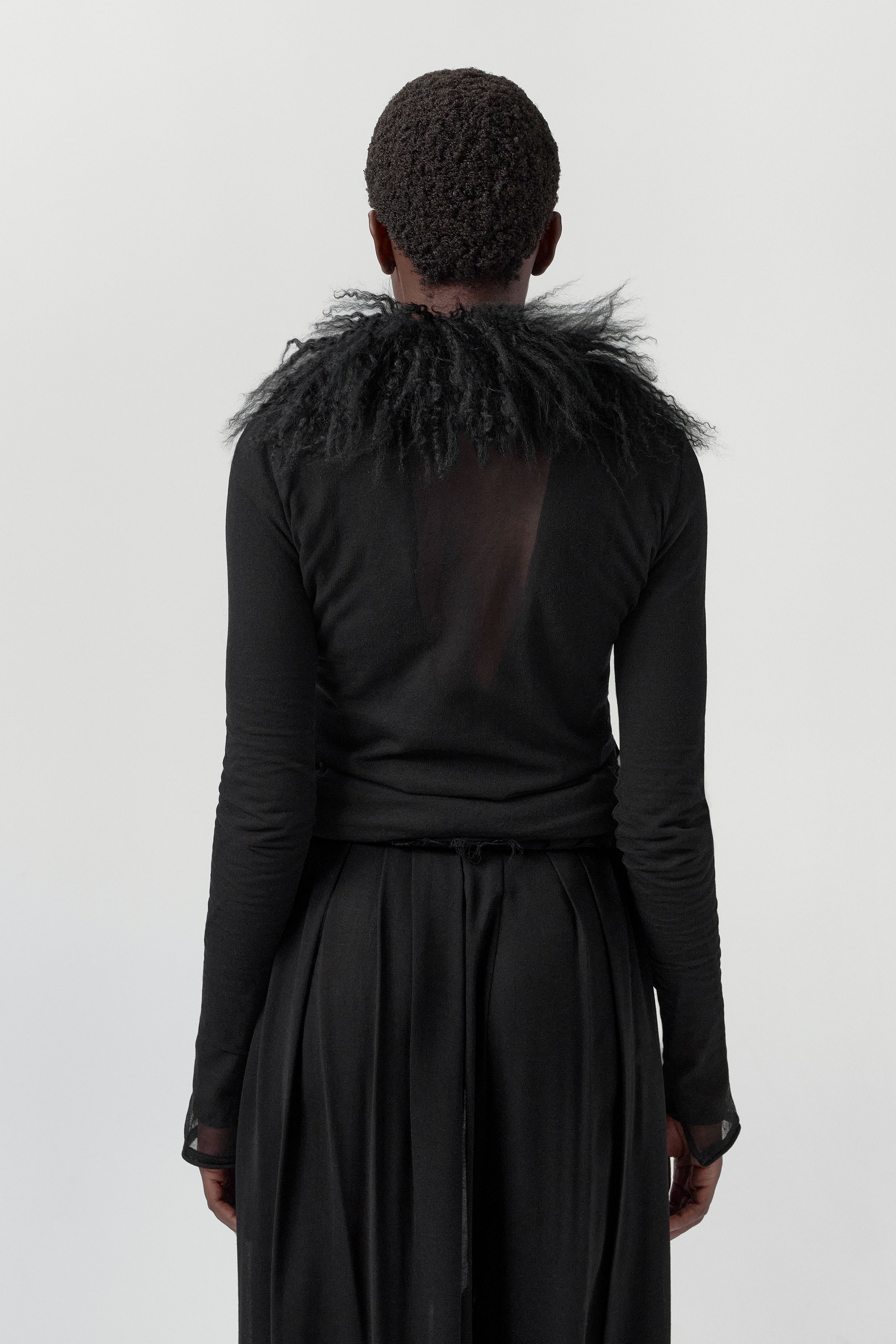 Ripley Black Fuzzy Collar Mini Knit Jacket | Miista | Designed & Handmade in Europe